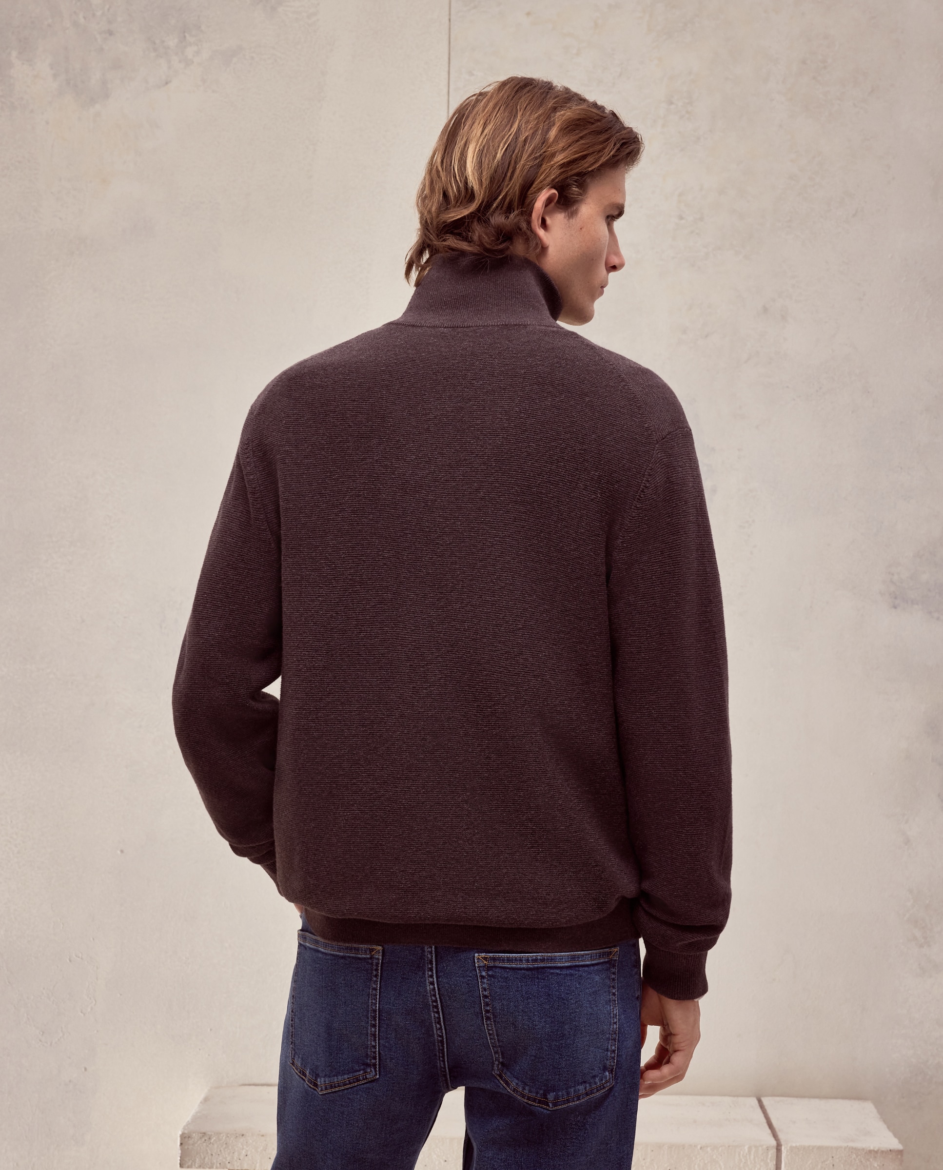 Cardigan cremallera estrucutura algodón - Dustin - cashmere de hombre - Marrón oscuro Marrón oscuro-3
