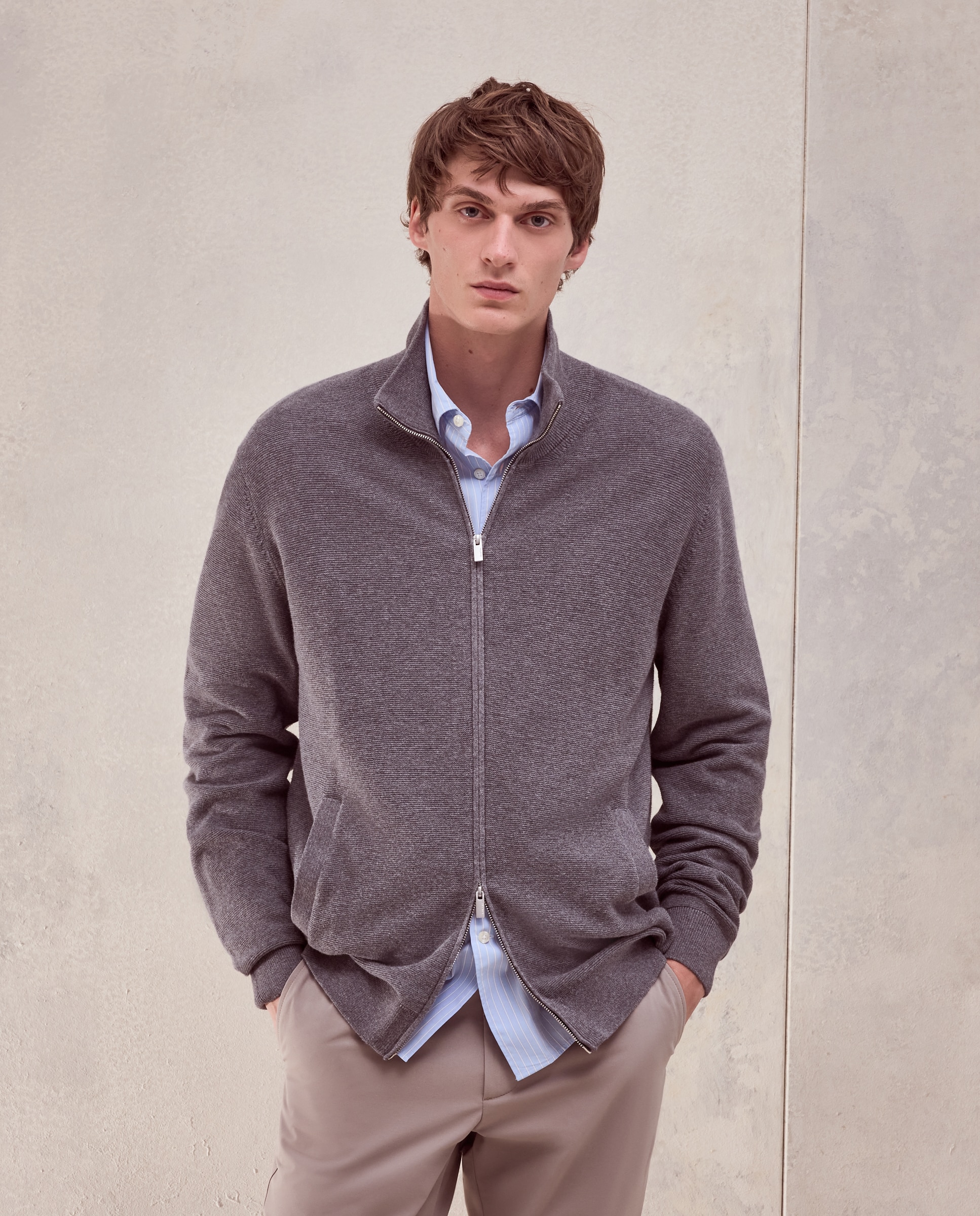 Cardigan cremallera estrucutura algodón - Dustin - cashmere de hombre - Gris oscuro Gris oscuro-2