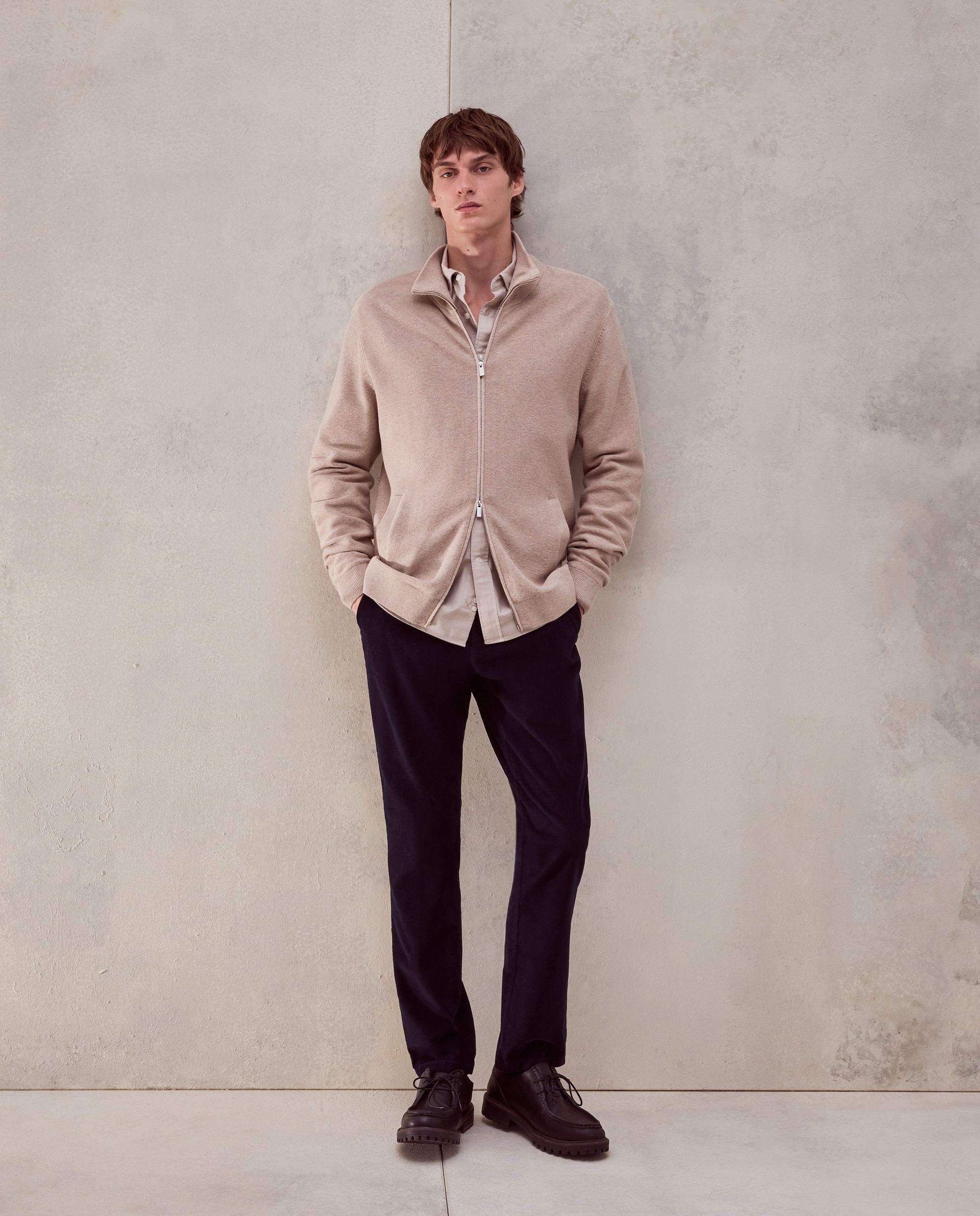 Cardigan cremallera estrucutura algodón - Dustin - cashmere de hombre - Beige Beige-2