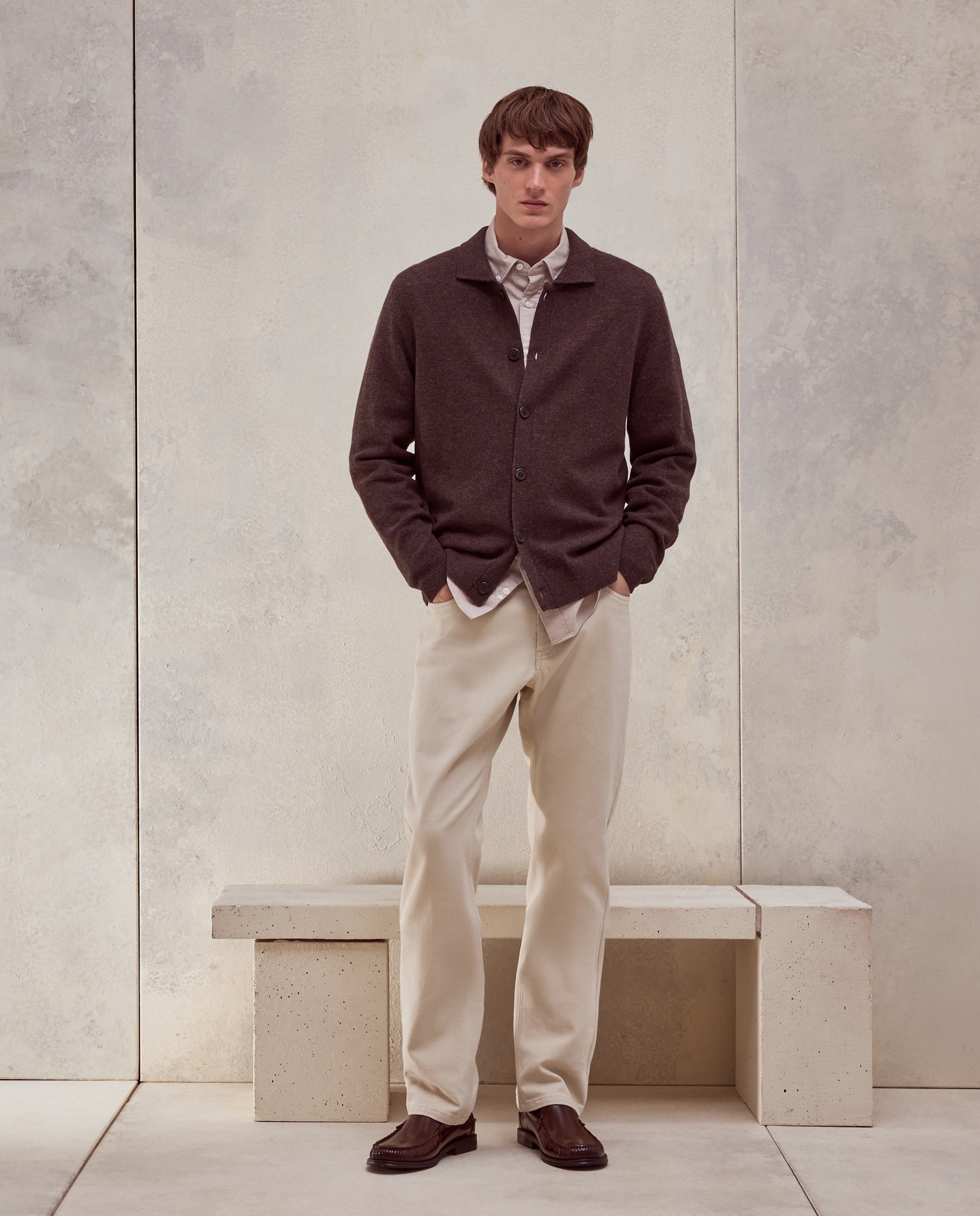 Imagen 1 de Cardigan botones liso 100% lambswool de hombre - Dustin - Marrón Marrón
