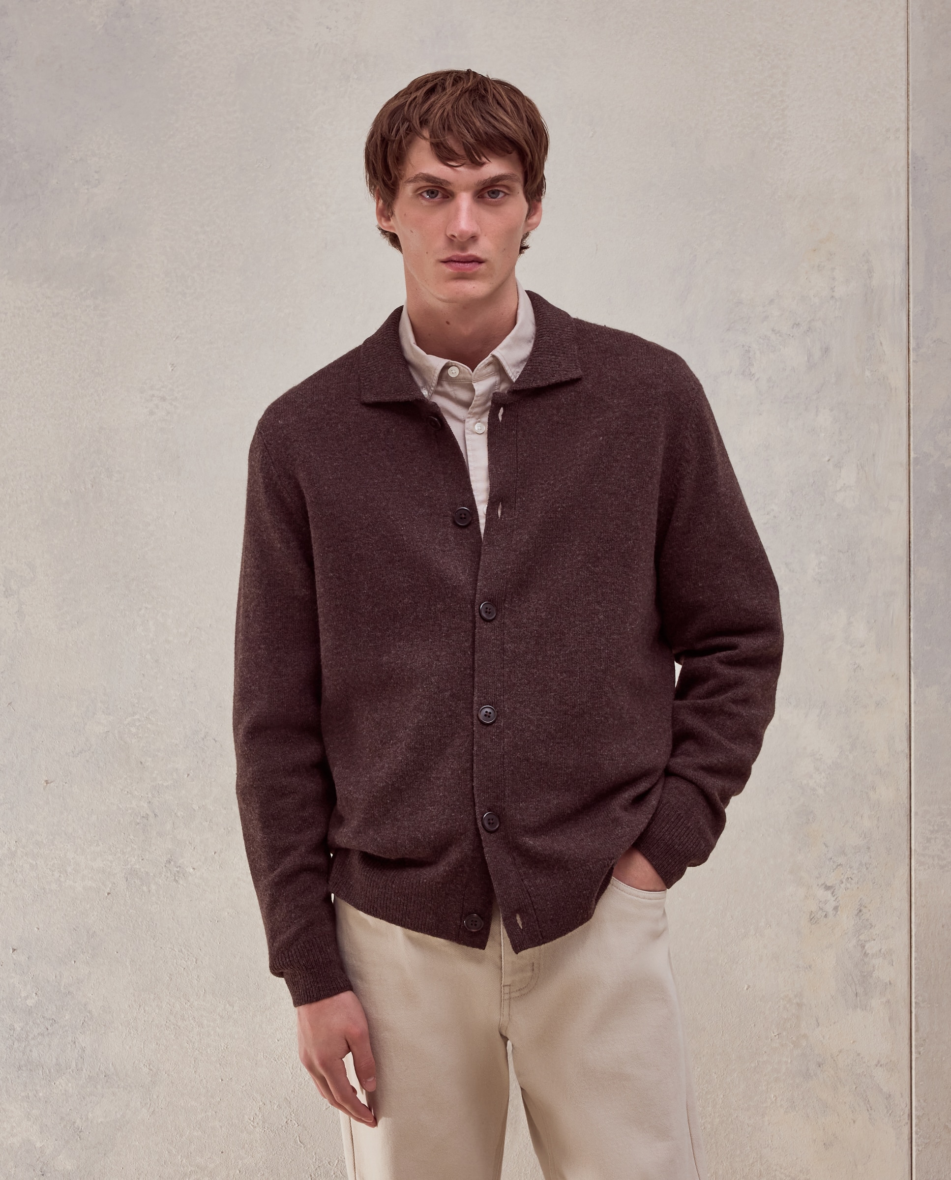 Imagen 2 de Cardigan botones liso 100% lambswool de hombre - Dustin - Marrón Marrón