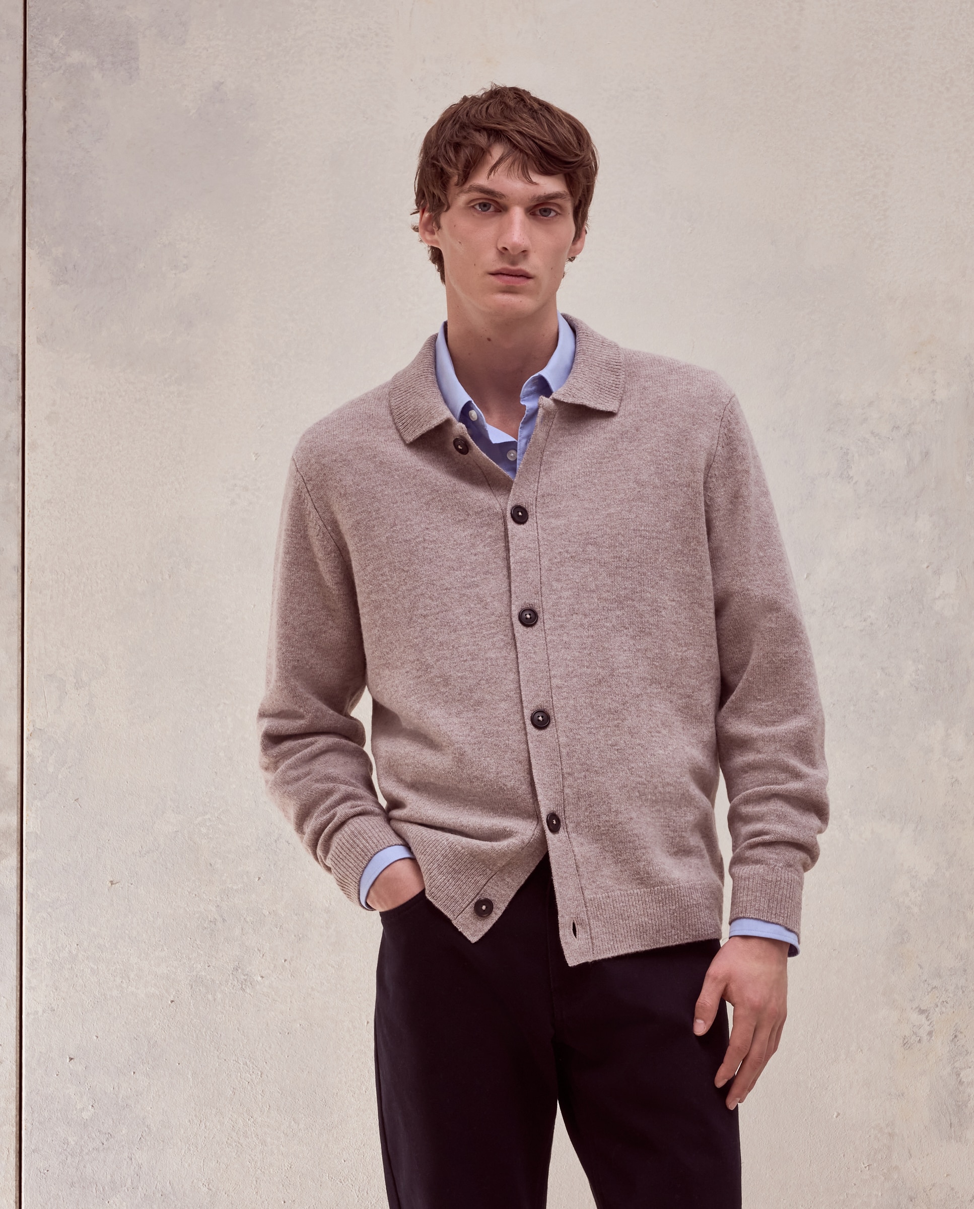 Imagen 1 de Cardigan botones liso 100% lambswool de hombre - Dustin - Marrón claro Marrón claro
