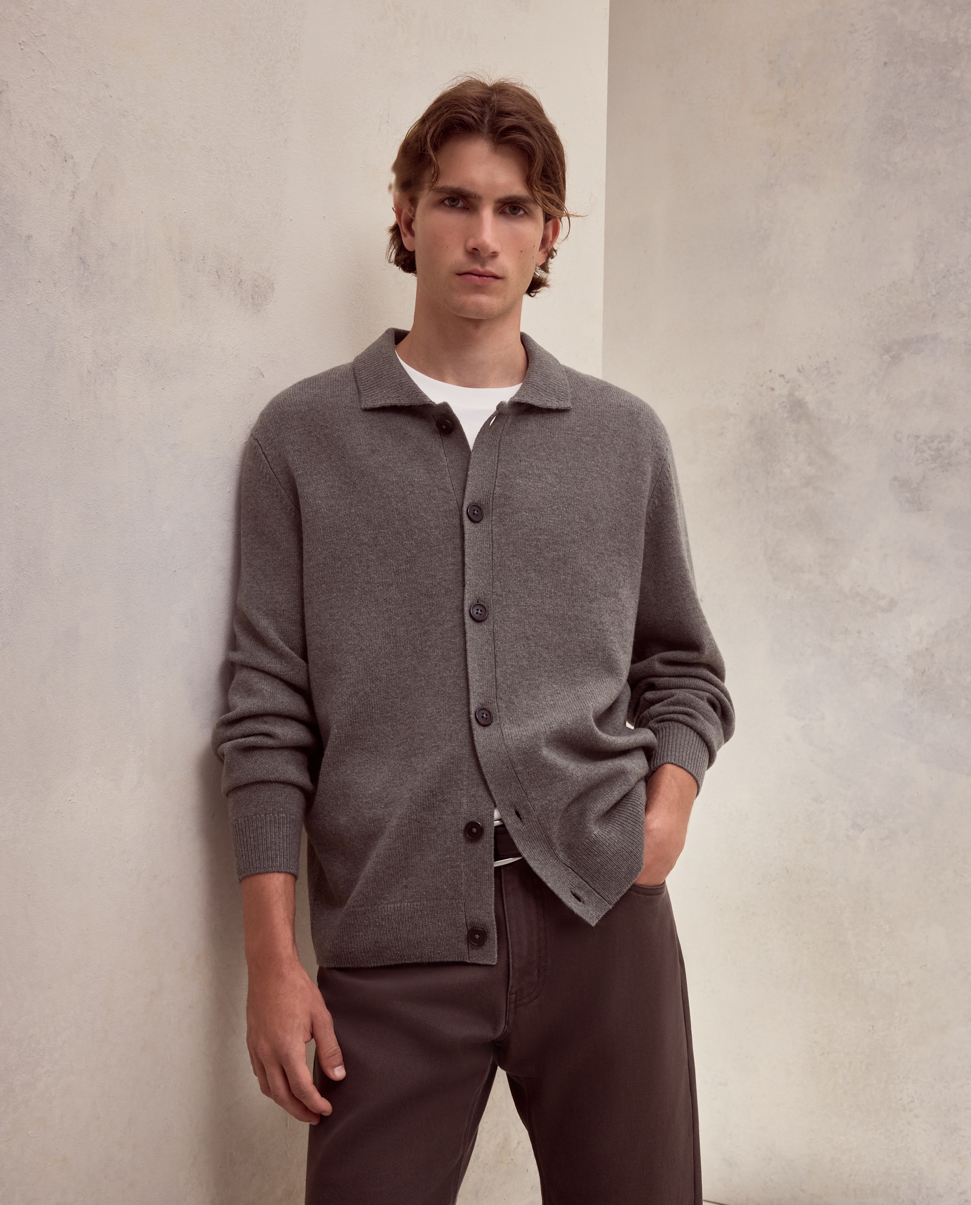 Imagen 1 de Cardigan botones  liso 100% lambswool de hombre Verde claro