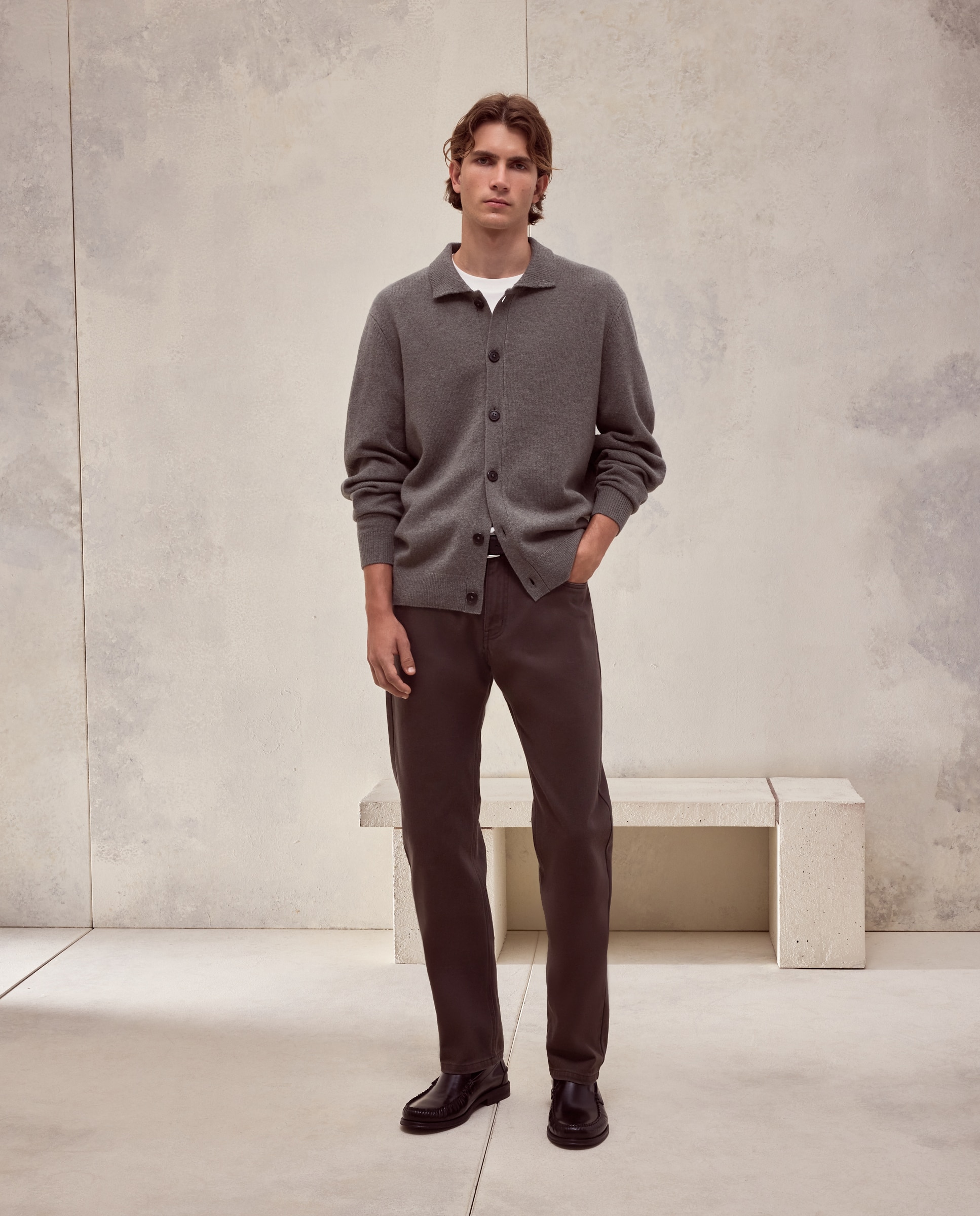 Imagen 2 de Cardigan botones liso 100% lambswool de hombre - Dustin - Verde claro Verde claro