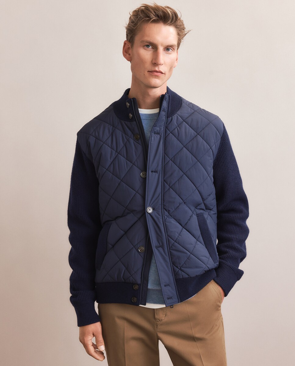Cardigan com Fecho de Correr à Frente e em Nylon Azul-marinho-1