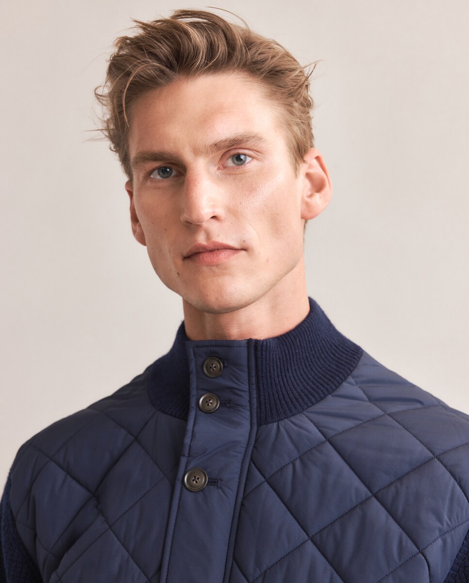 Cardigan com Fecho de Correr à Frente e em Nylon Azul-marinho-3