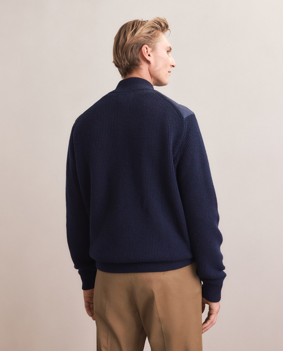 Cardigan com Fecho de Correr à Frente e em Nylon Azul-marinho-4