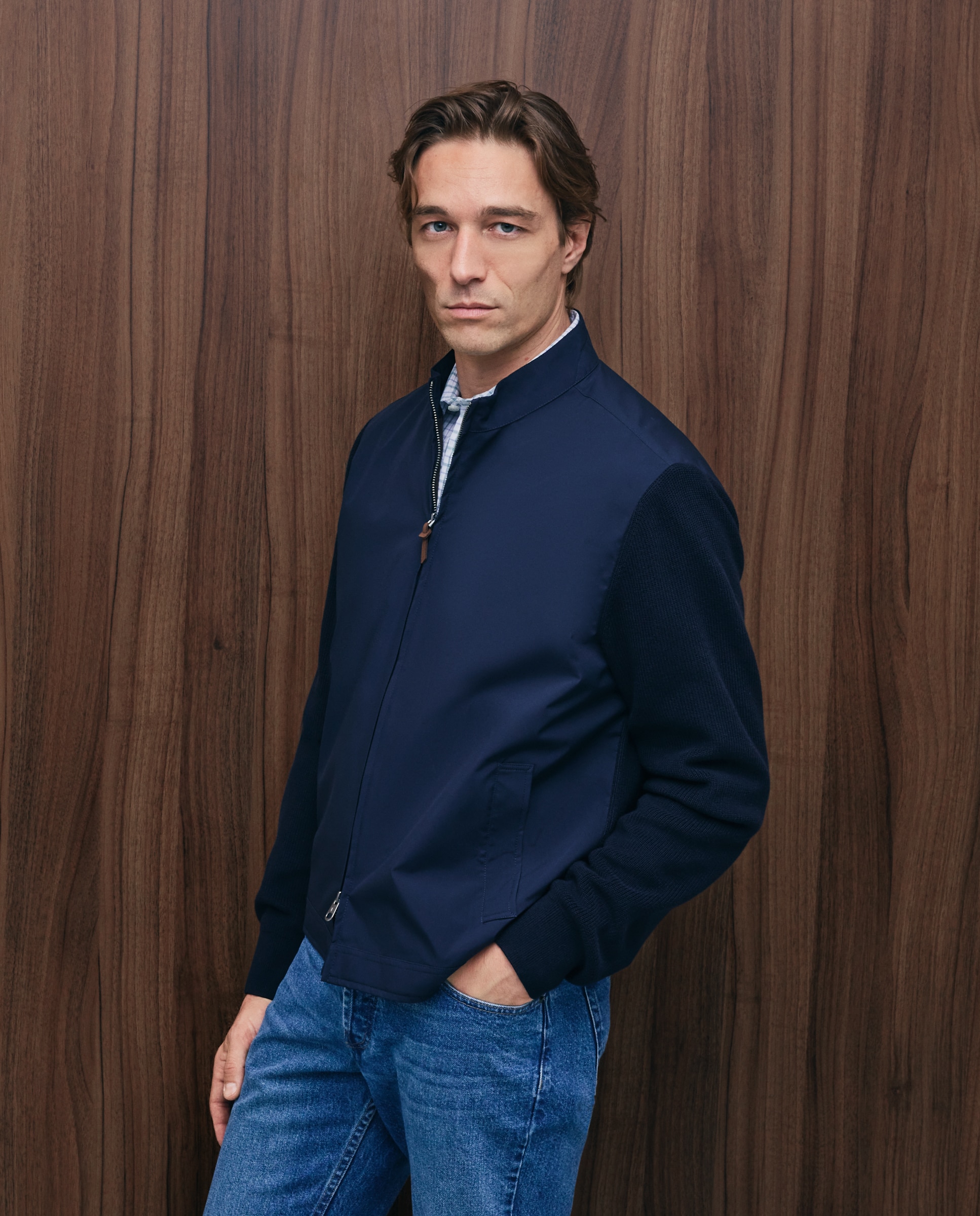 Cardigan delantero nylon fina de hombre - Emidio Tucci - Azul marino Azul marino-1