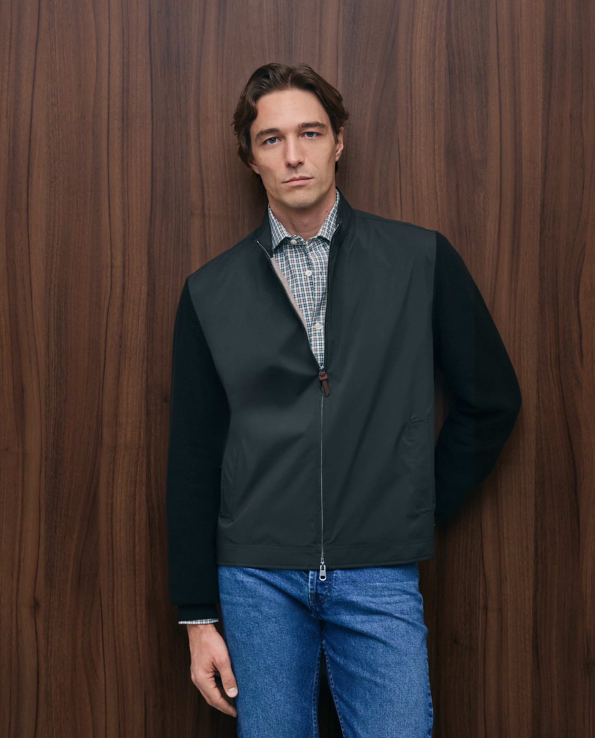 Cardigan com Fecho de Correr à Frente e em Nylon Caqui-2