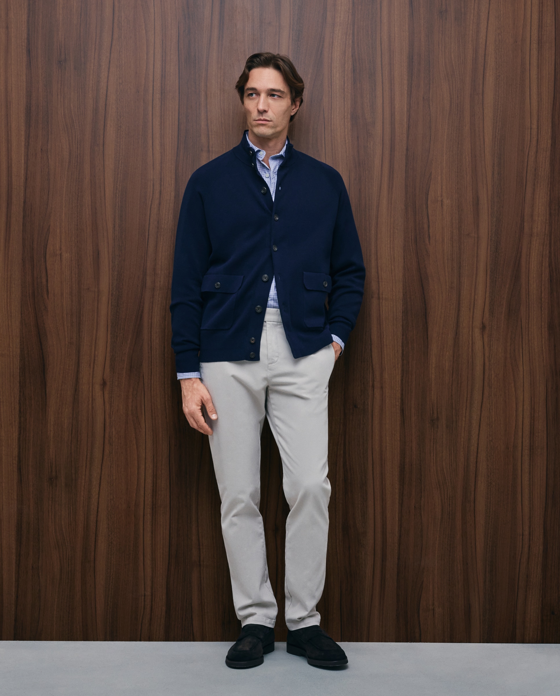 Cardigan com Botões em Malha Grossa Azul-marinho-2