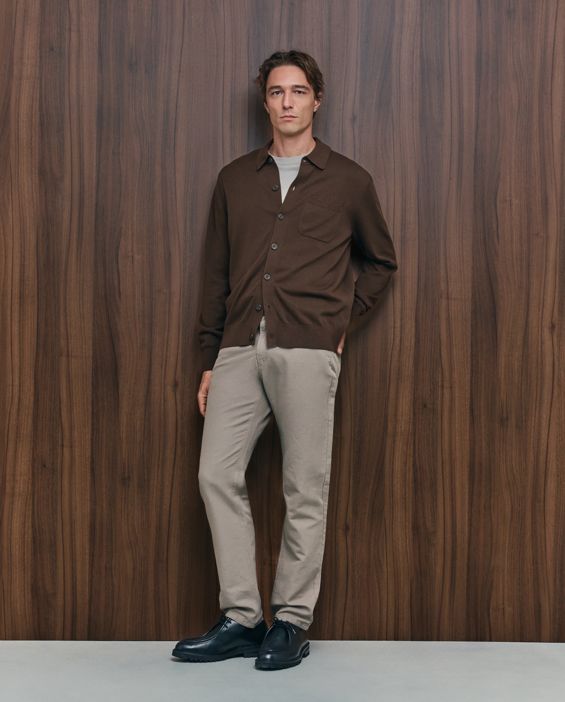 Cardigan de Algodão/Seda com Botões Castanho-escuro-2