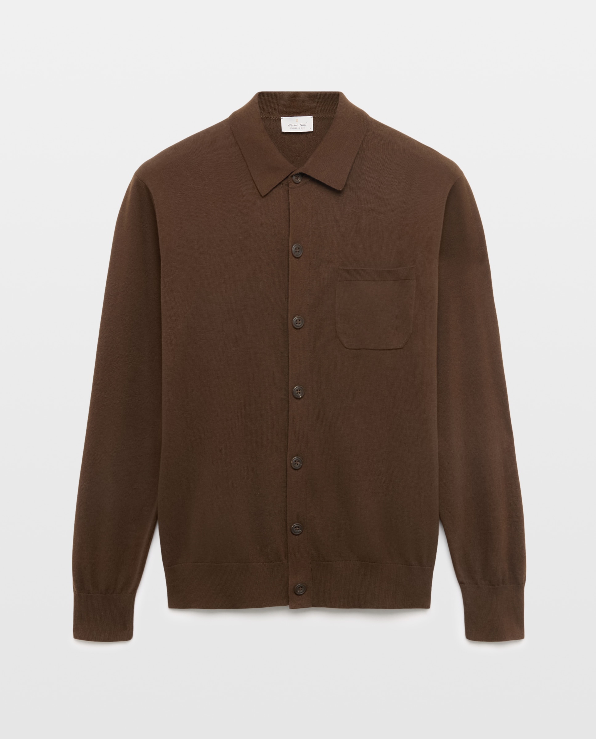 Cardigan de Algodão/Seda com Botões Castanho-escuro-4