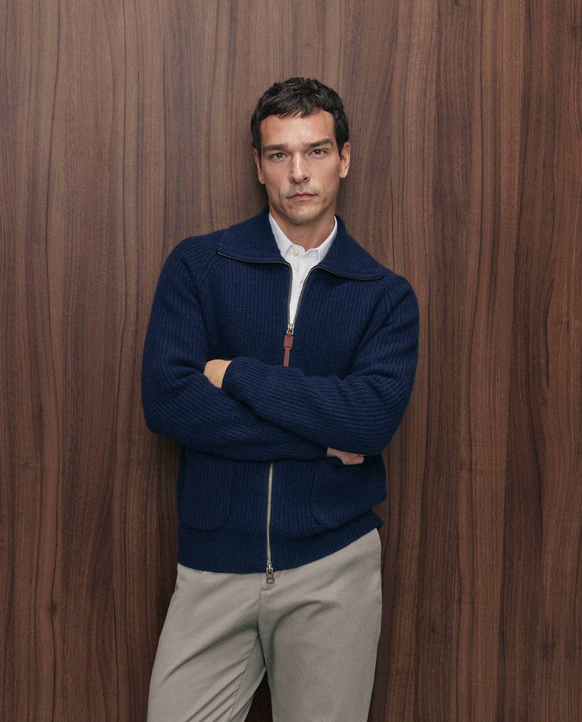 Cardigan cremallera canale 100% lambswool de hombre - Emidio Tucci - Azul marino Azul marino-1