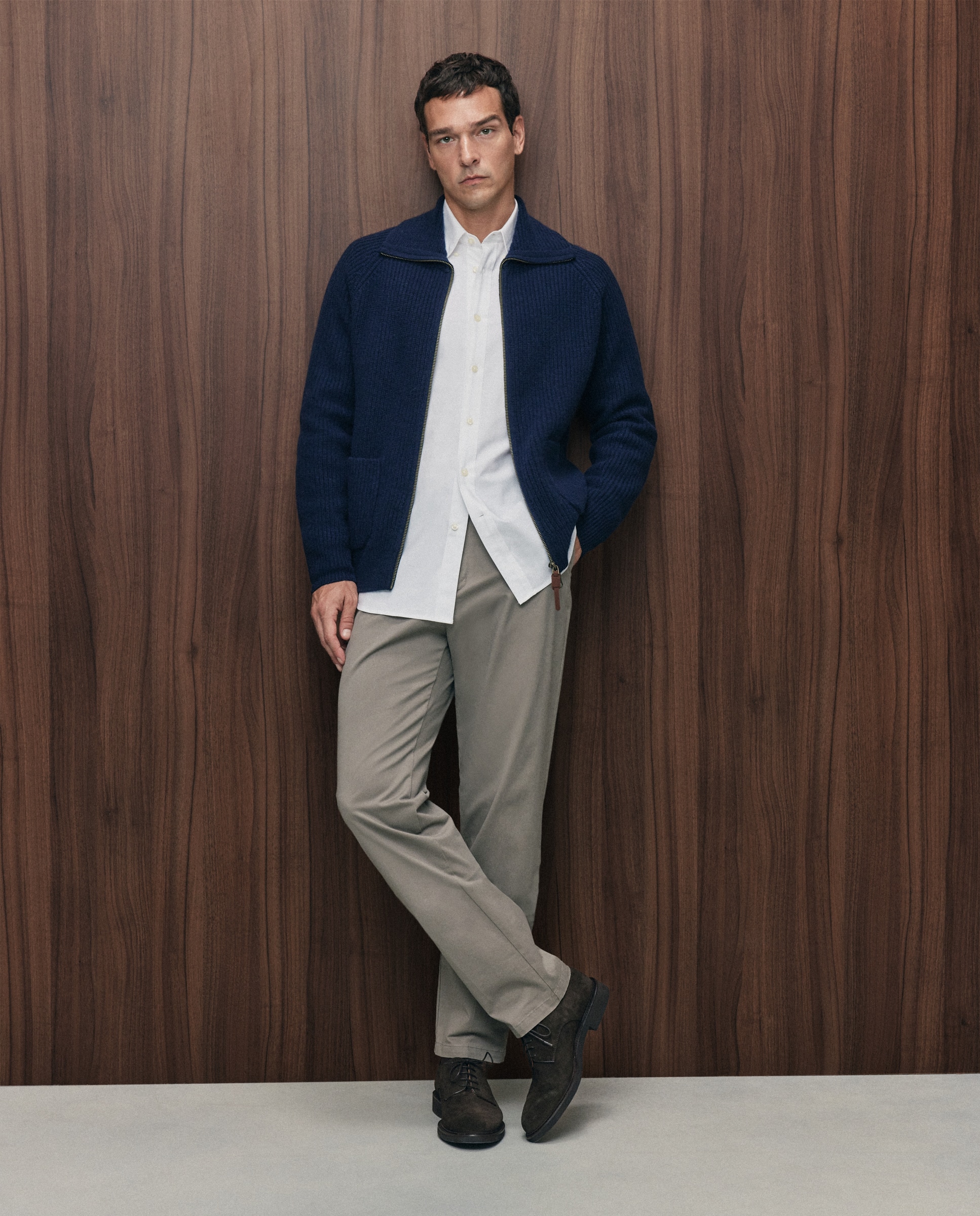 Cardigan cremallera canale 100% lambswool de hombre - Emidio Tucci - Azul marino Azul marino-4