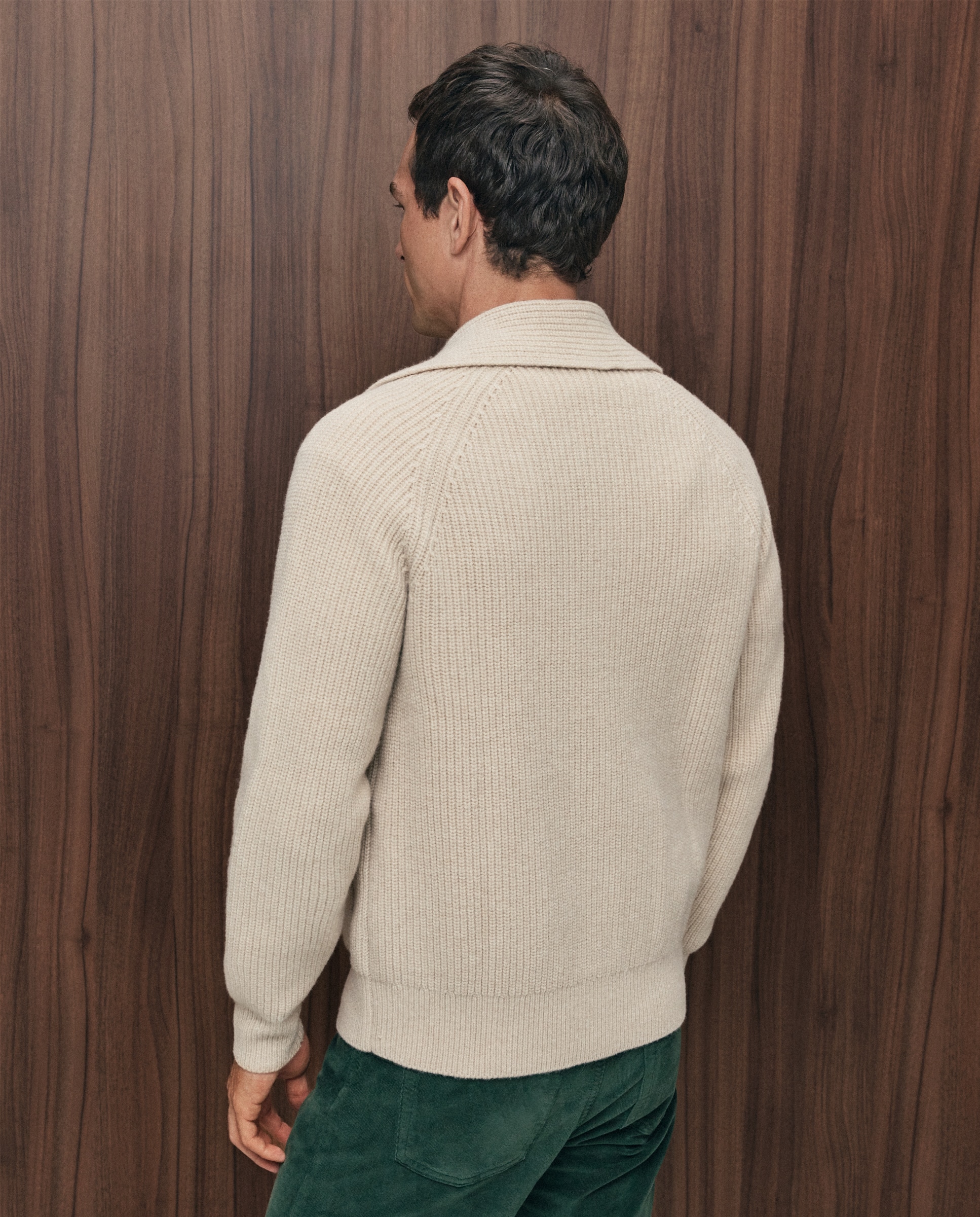 Cardigan Canelado 100% Lambswool com Fecho de Correr Bege-3