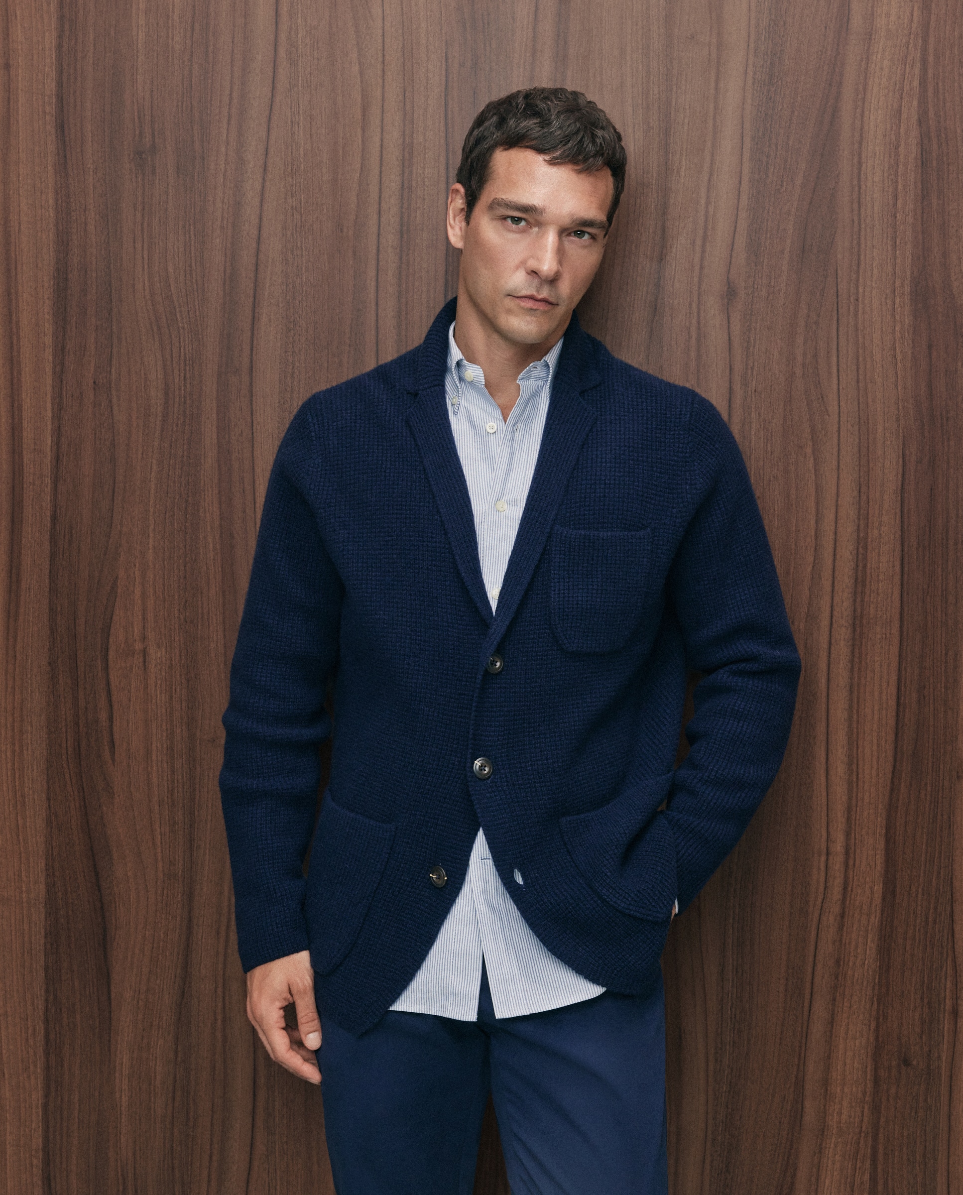 Cardigan estructura 100% lambswool de hombre - Emidio Tucci - Azul marino Azul marino-1