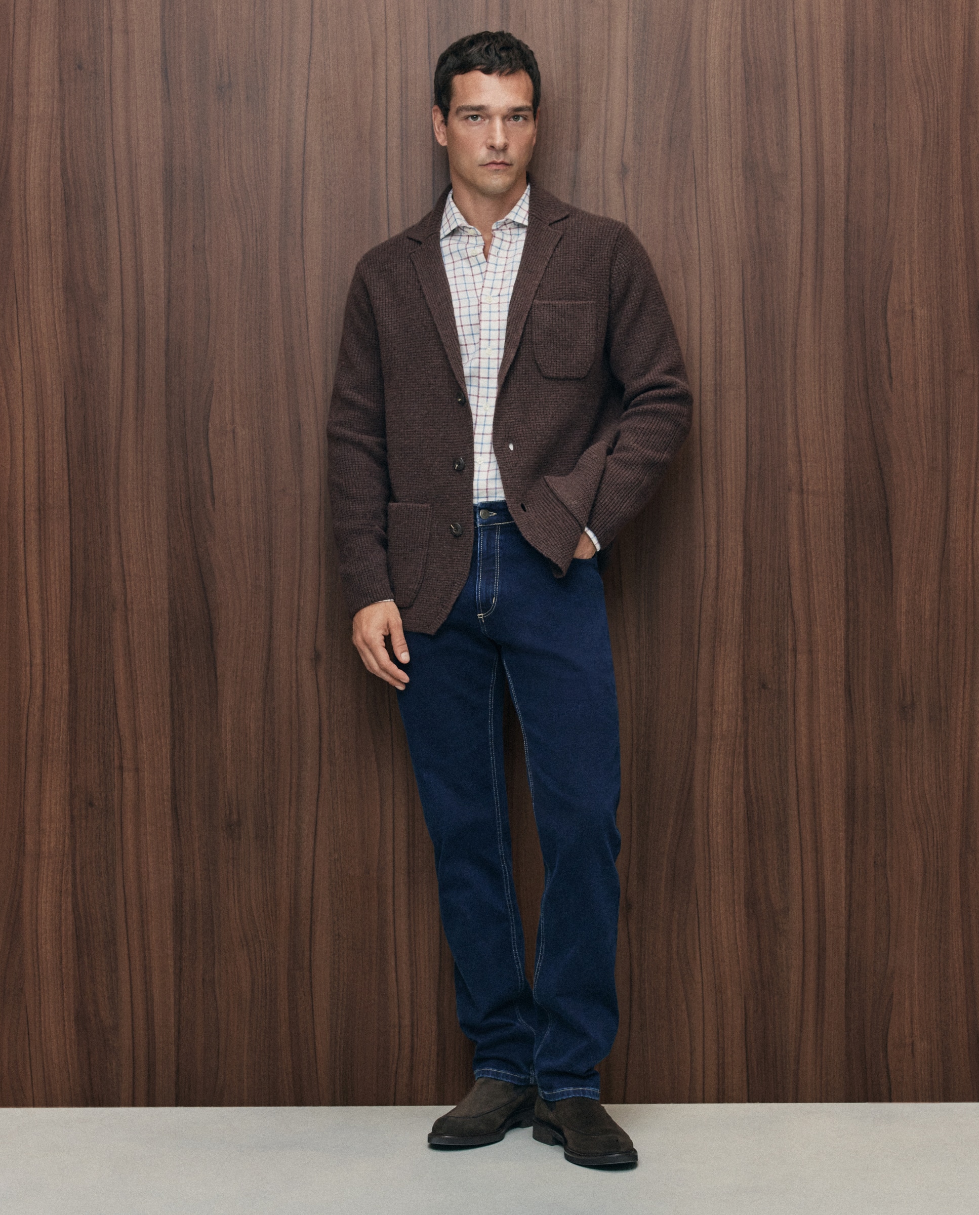 Cardigan 100% Lambswool com Estrutura Castanho-2