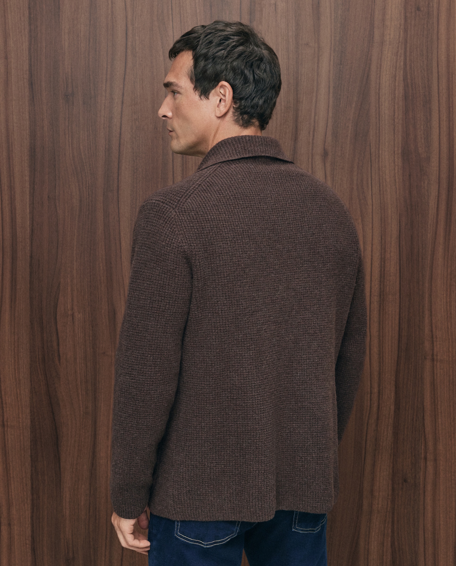 Cardigan 100% Lambswool com Estrutura Castanho-3