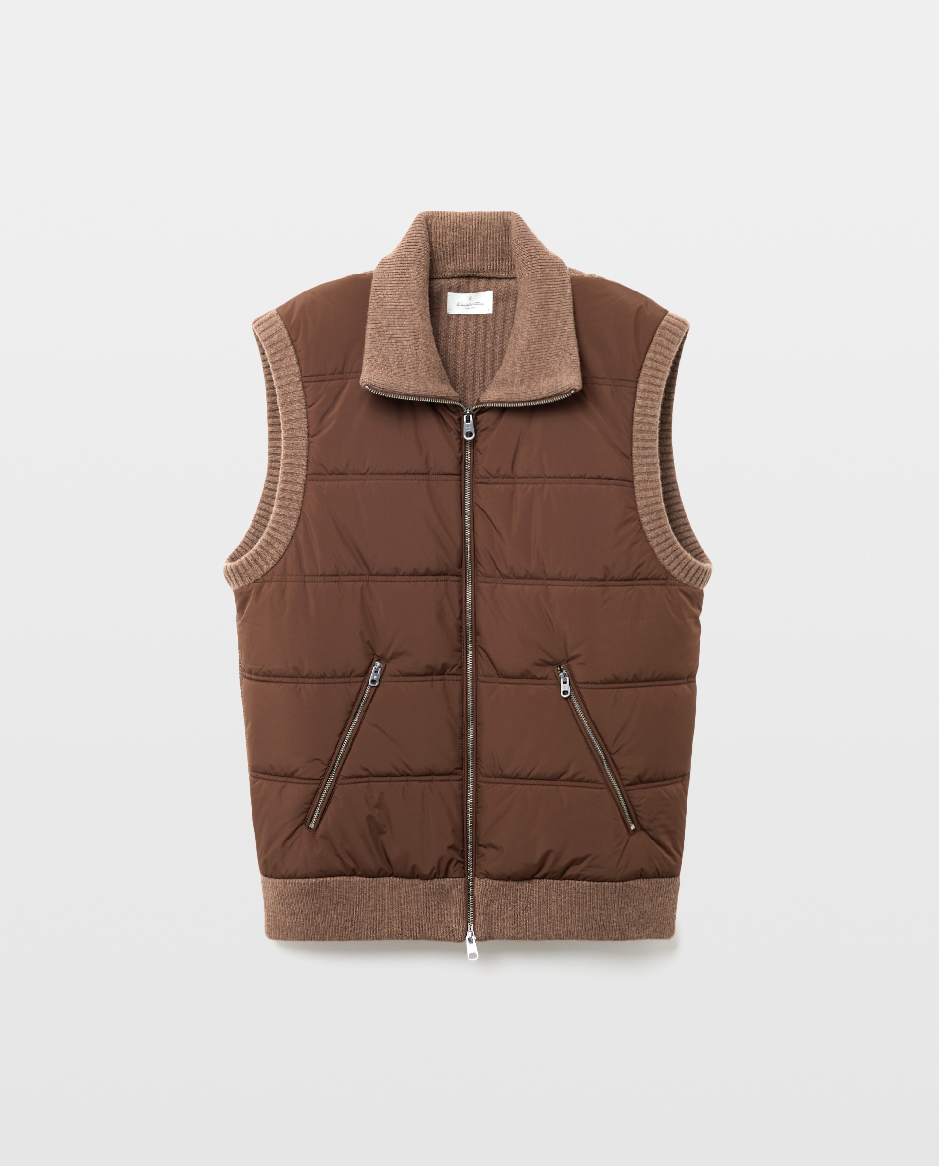 Chaleco de hombre cremallera delantero nylon - Emidio Tucci - Marrón claro Marrón claro-4