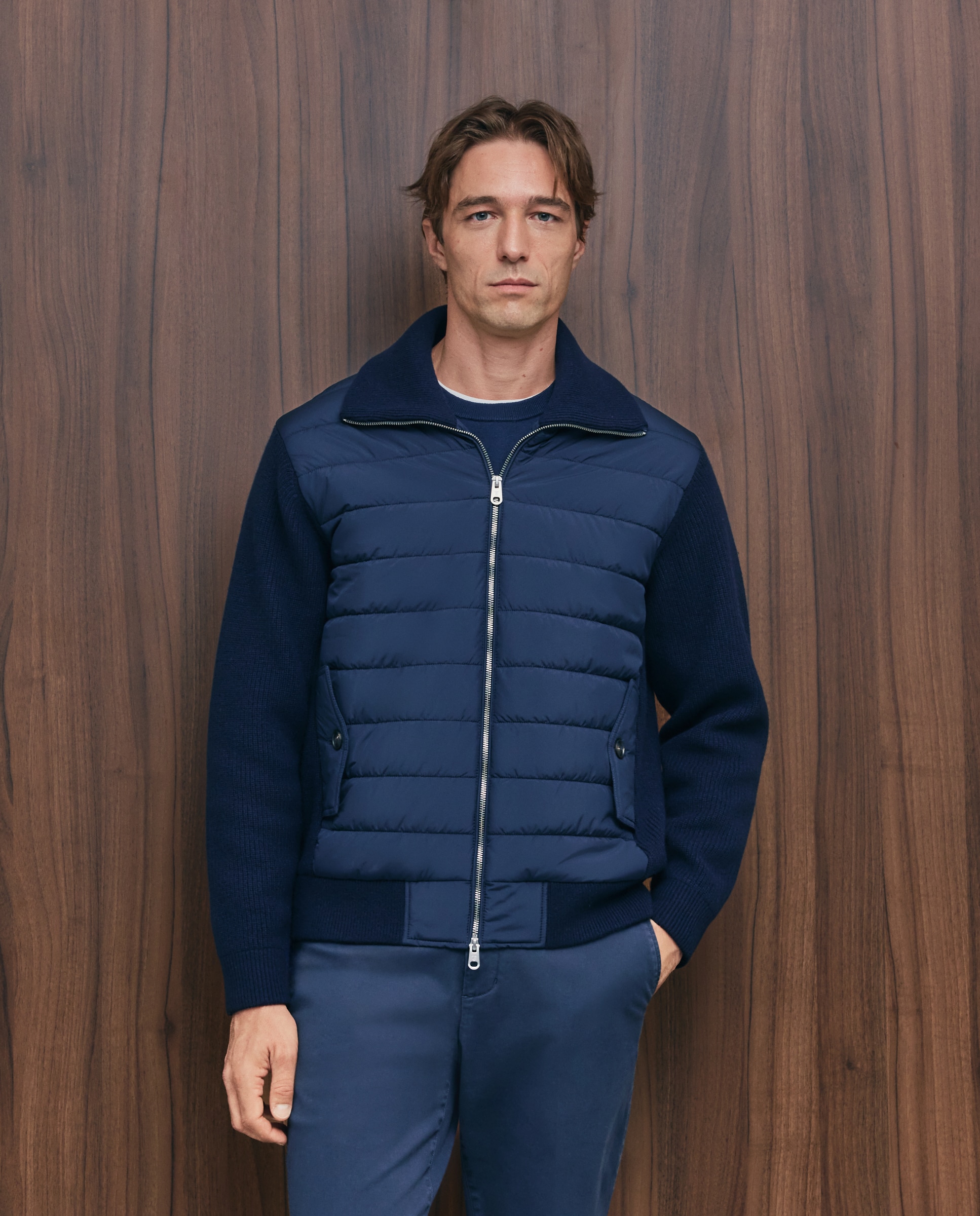 Cardigan de hombre cremallera delantero nylon - Emidio Tucci - Azul marino Azul marino-1