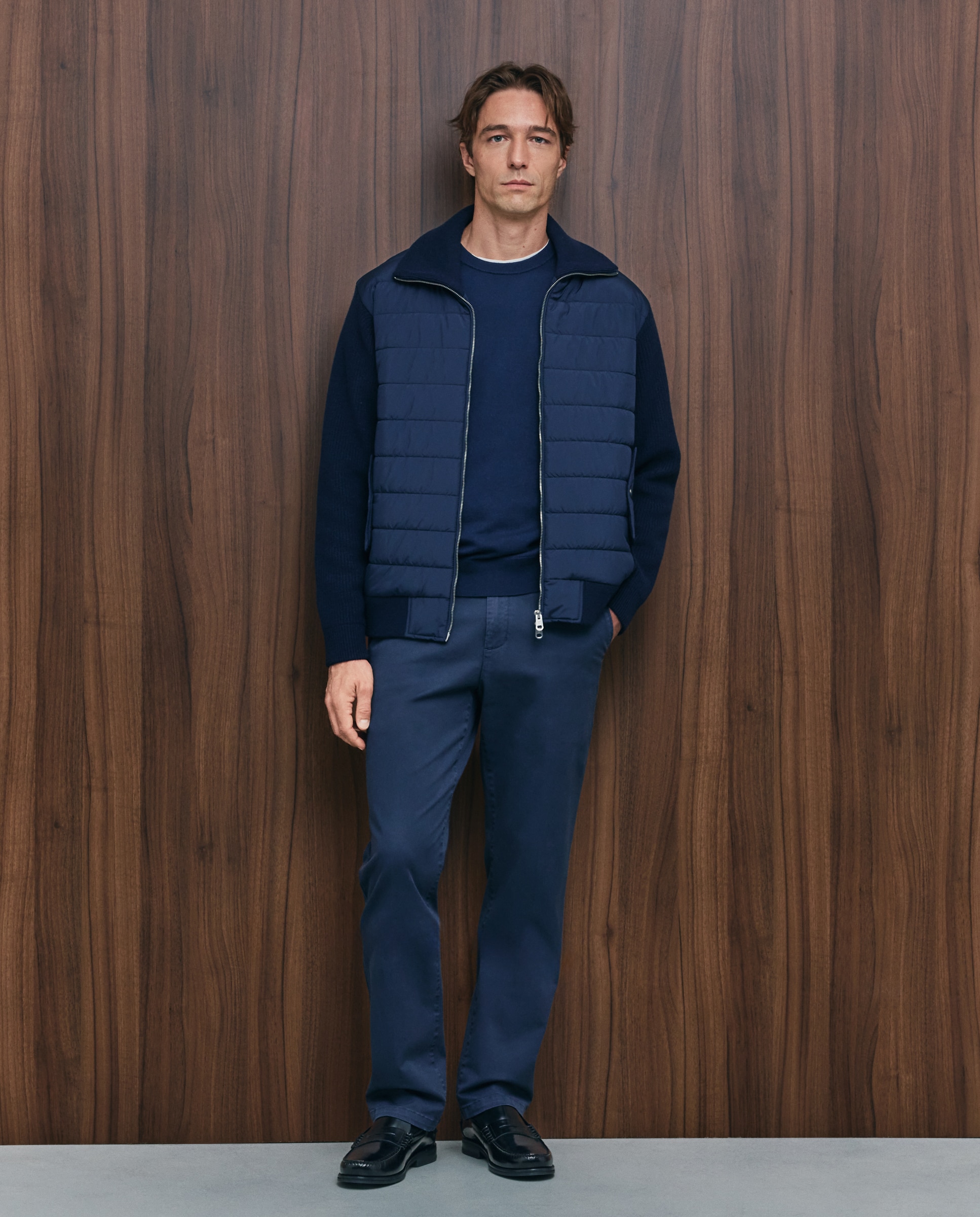 Cardigan de hombre cremallera delantero nylon - Emidio Tucci - Azul marino Azul marino-2
