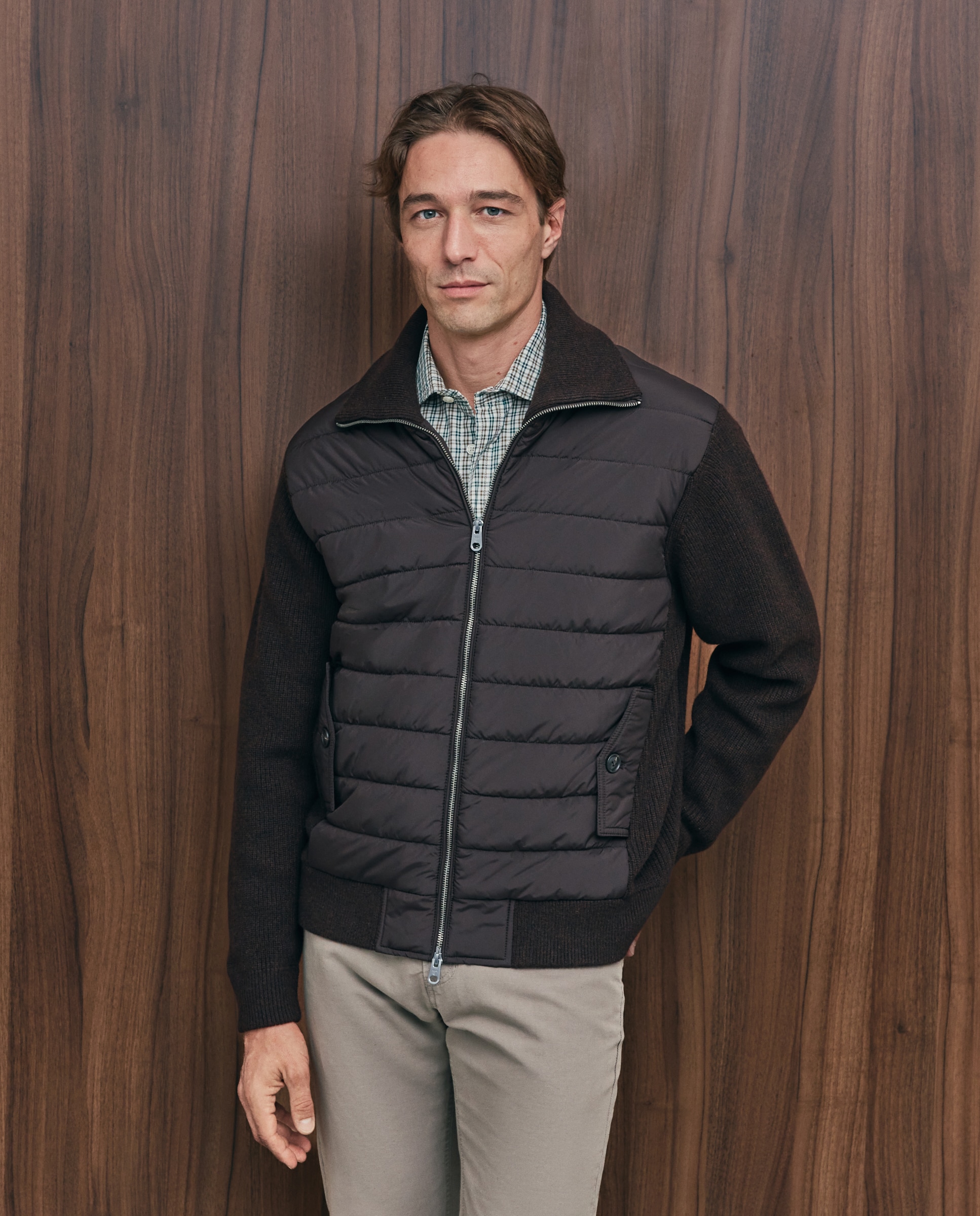 Cardigan de hombre cremallera delantero nylon - Emidio Tucci - Marrón Marrón-1