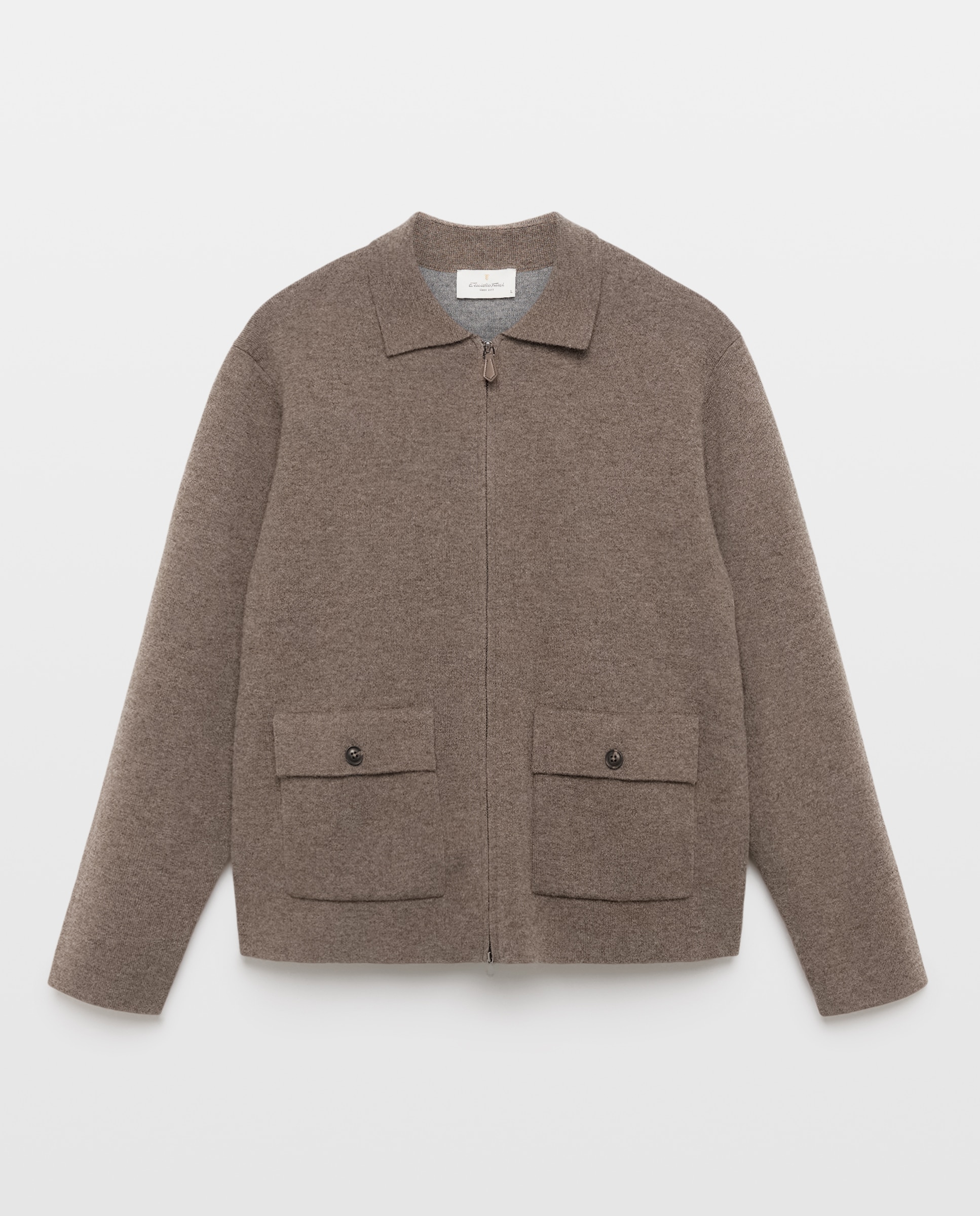 Cardigan cremallera doble face 100% lambswool de hombre - Emidio Tucci - Marrón claro Marrón claro-4