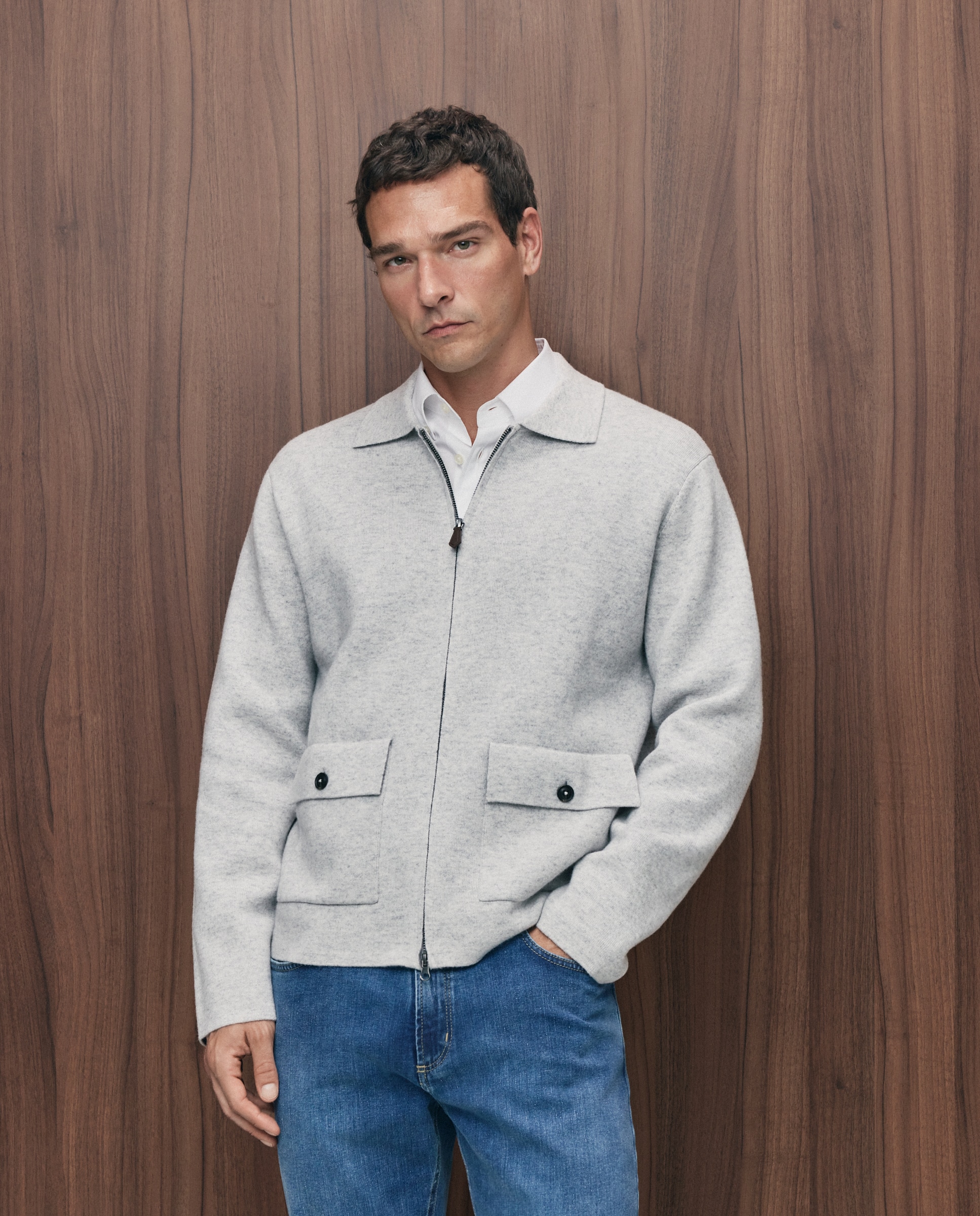 Imagem 0 de Cardigan de Dupla Face 100% Lambswool com Fecho de Correr
