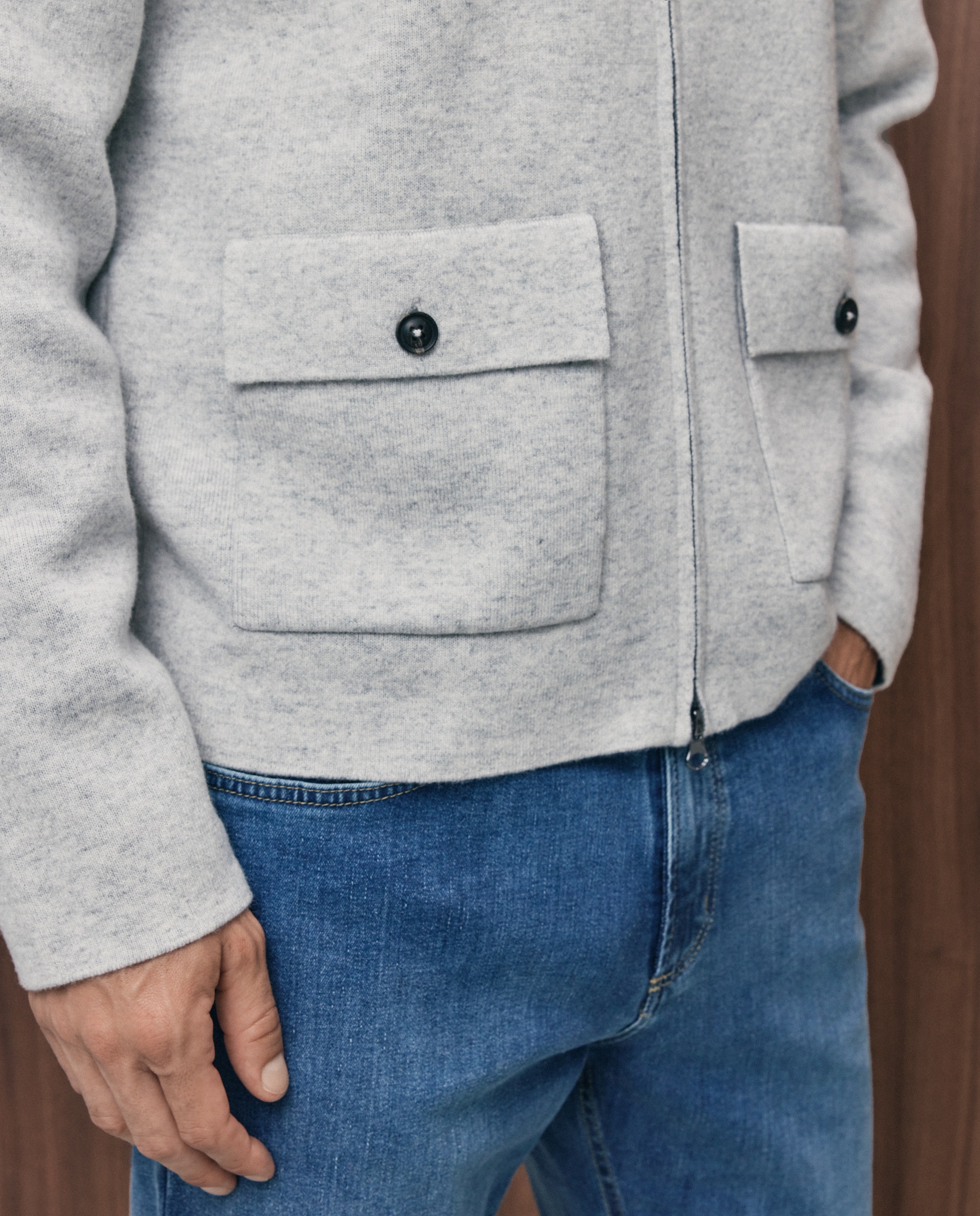 Cardigan de Dupla Face 100% Lambswool com Fecho de Correr Cinzento-claro-4