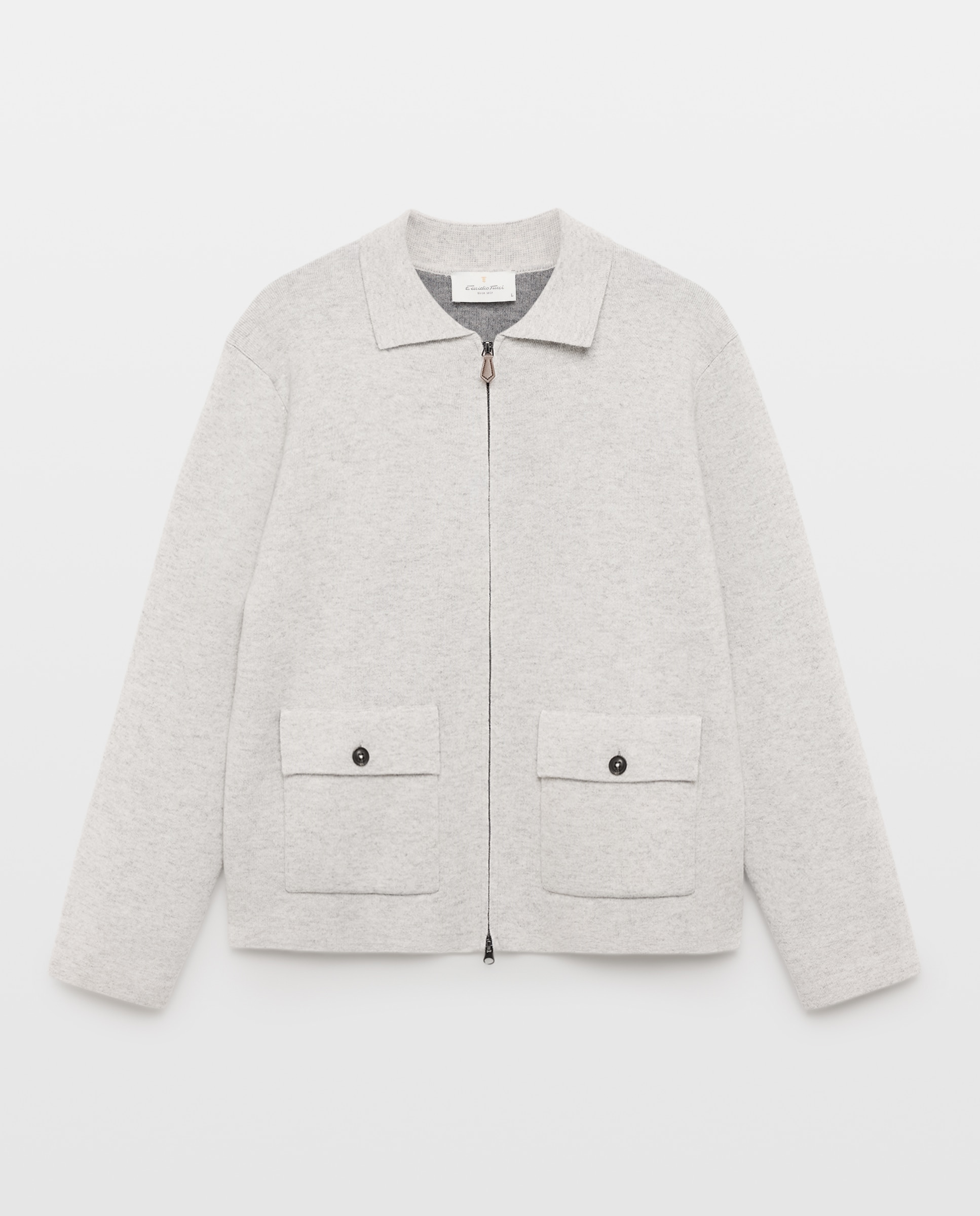 Cardigan de Dupla Face 100% Lambswool com Fecho de Correr Cinzento-claro-5