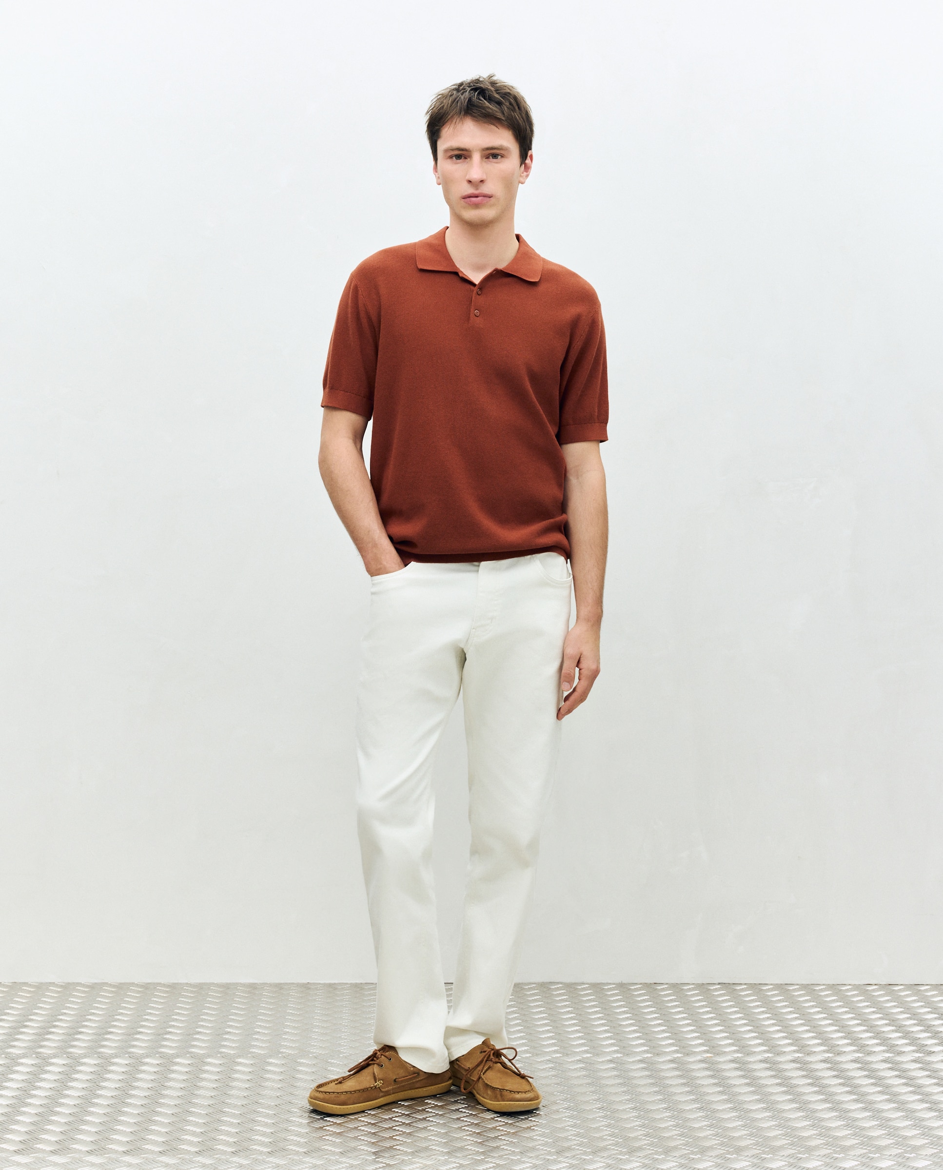 Polo de Tricot com Manga Curta Laranja-2