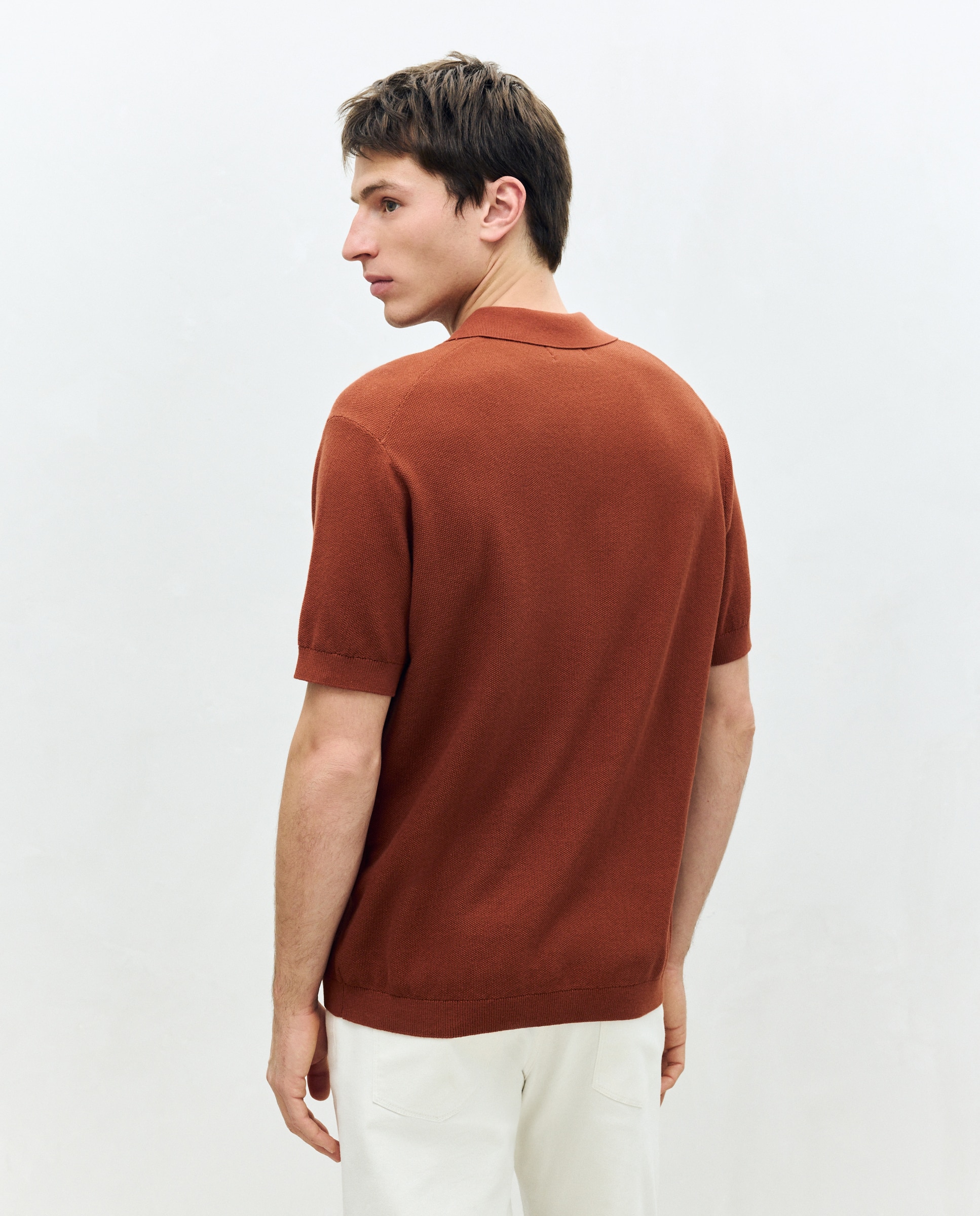 Polo de Tricot com Manga Curta Laranja-3