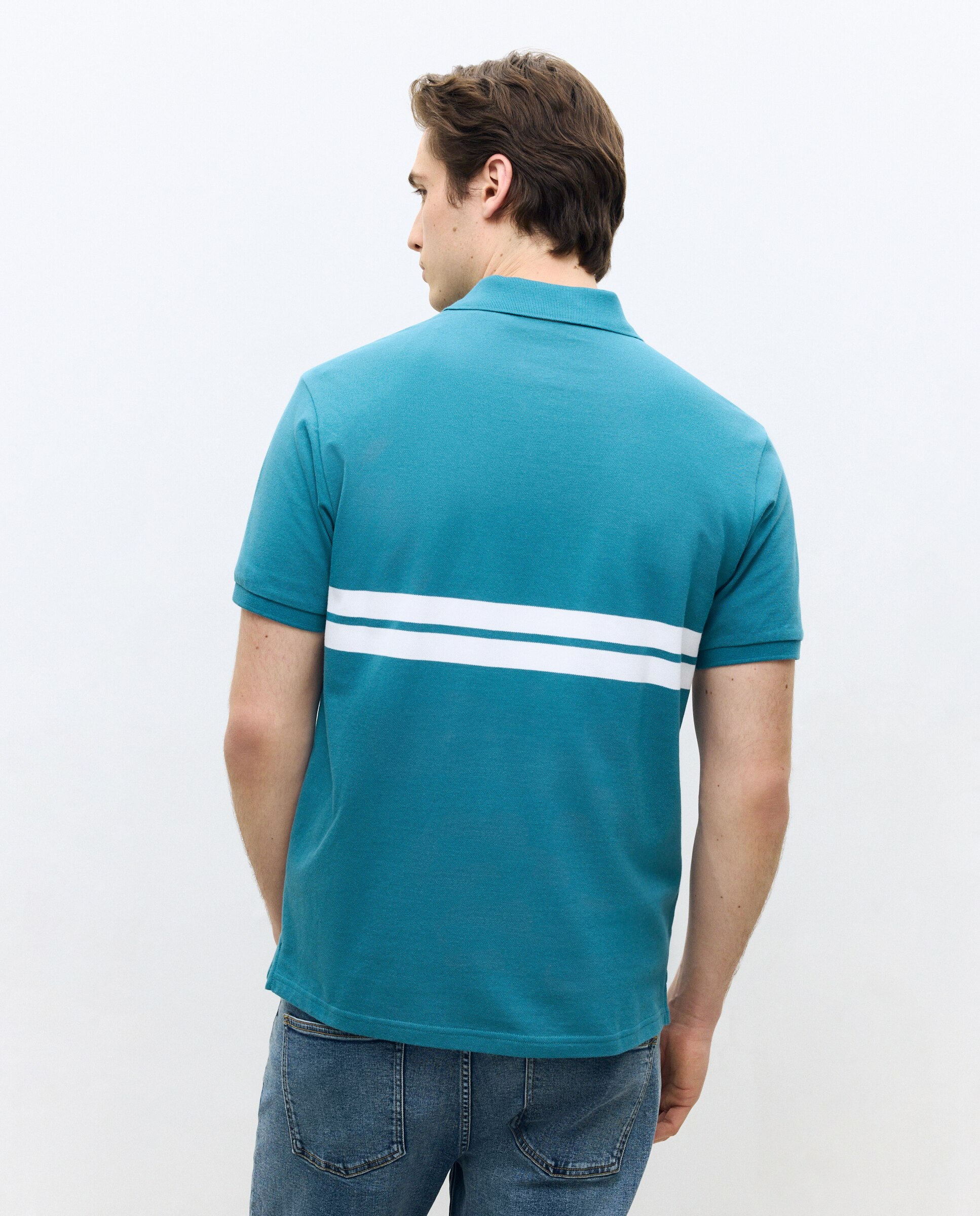Polo manga corta raya posicional de hombre - Dustin - Blanco Verde Agua-3