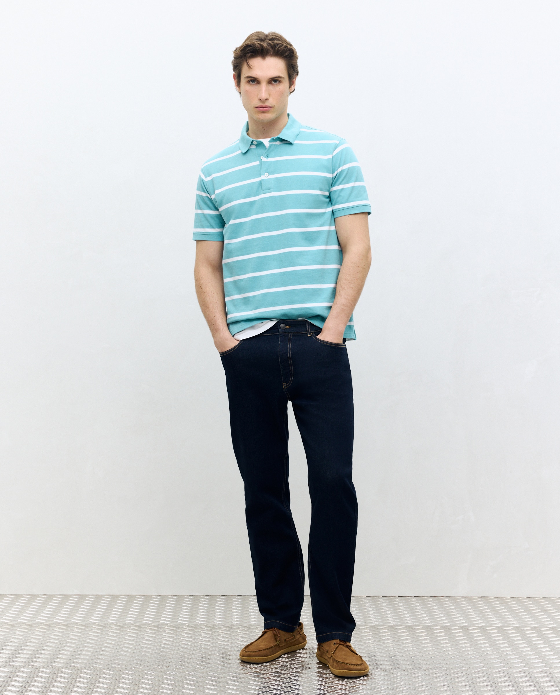 Polo manga corta rayas piqué de hombre - Dustin - Verde Verde-1