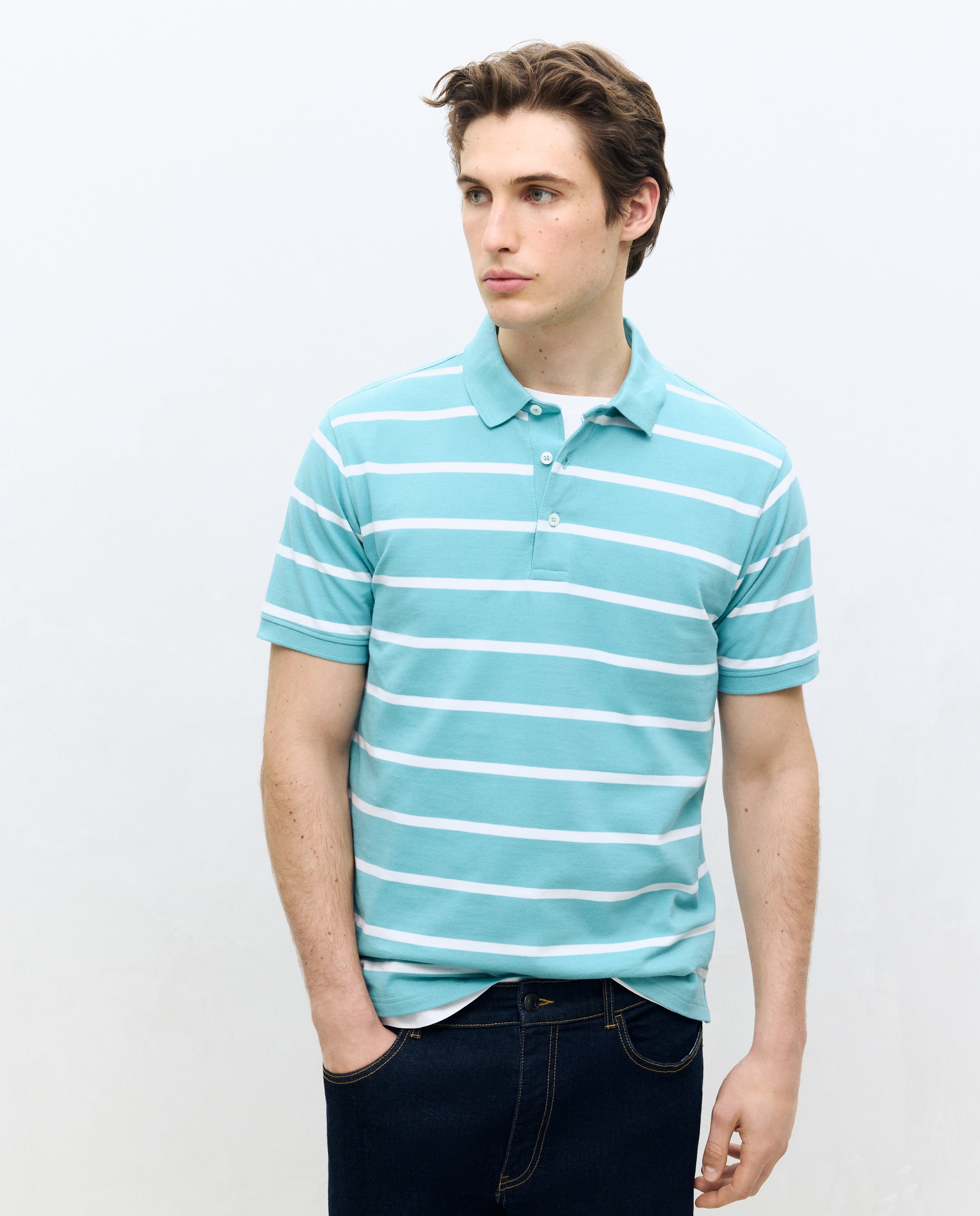 Polo manga corta rayas piqué de hombre - Dustin - Verde Verde-2