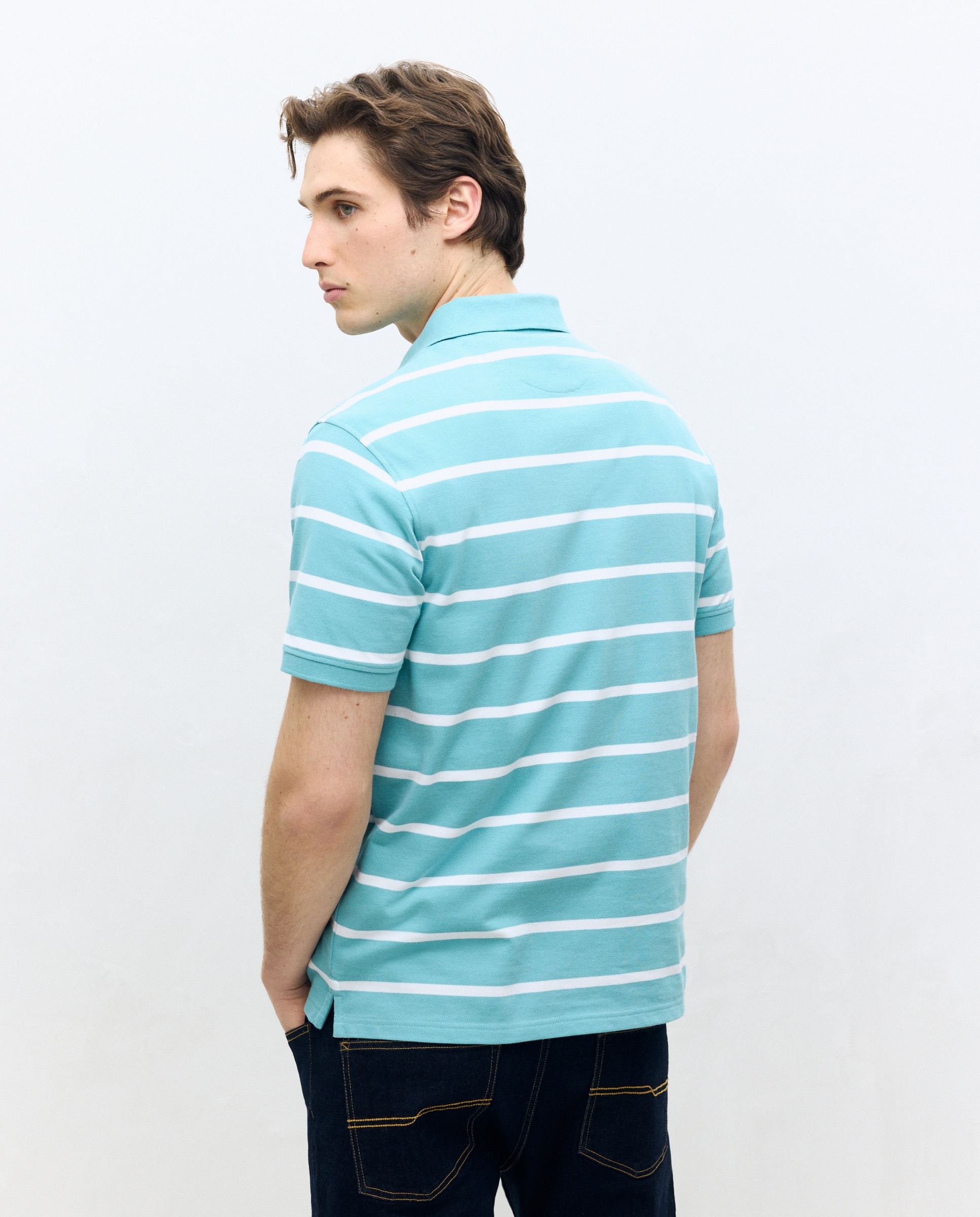 Polo manga corta rayas piqué de hombre - Dustin - Verde Verde-3