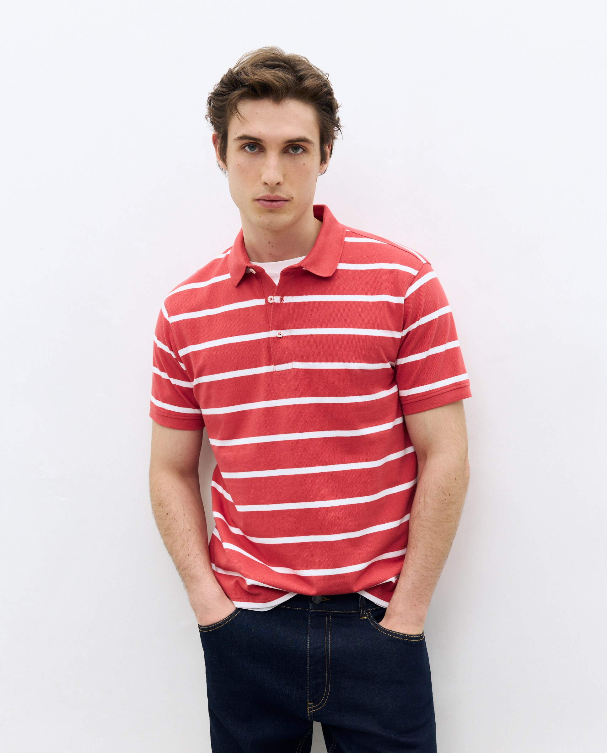Polo manga corta rayas piqué de hombre - Dustin - Rojo Rojo-2