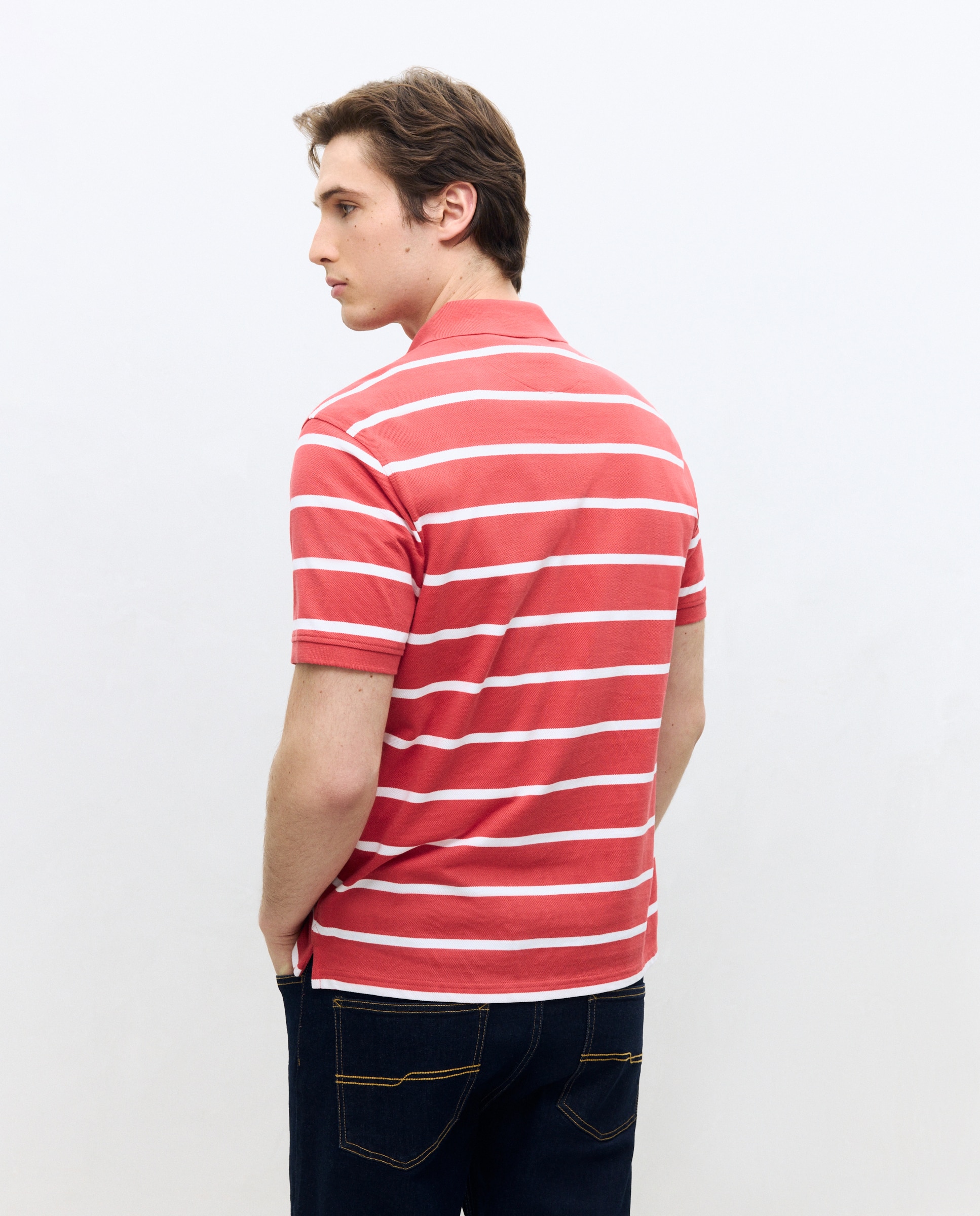 Polo manga corta rayas piqué de hombre - Dustin - Rojo Rojo-3