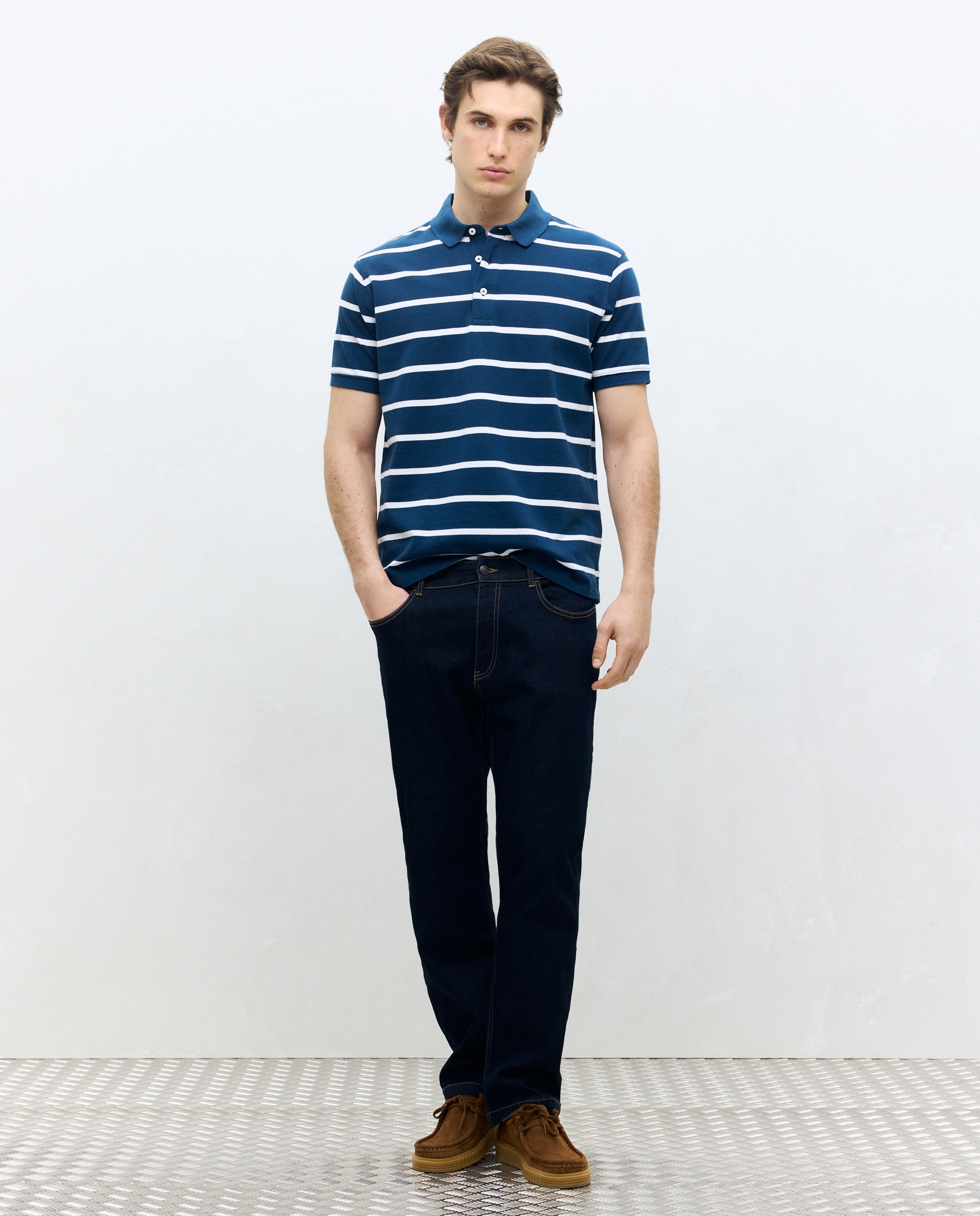 Polo manga corta rayas piqué de hombre - Dustin - Azul marino Azul marino-2