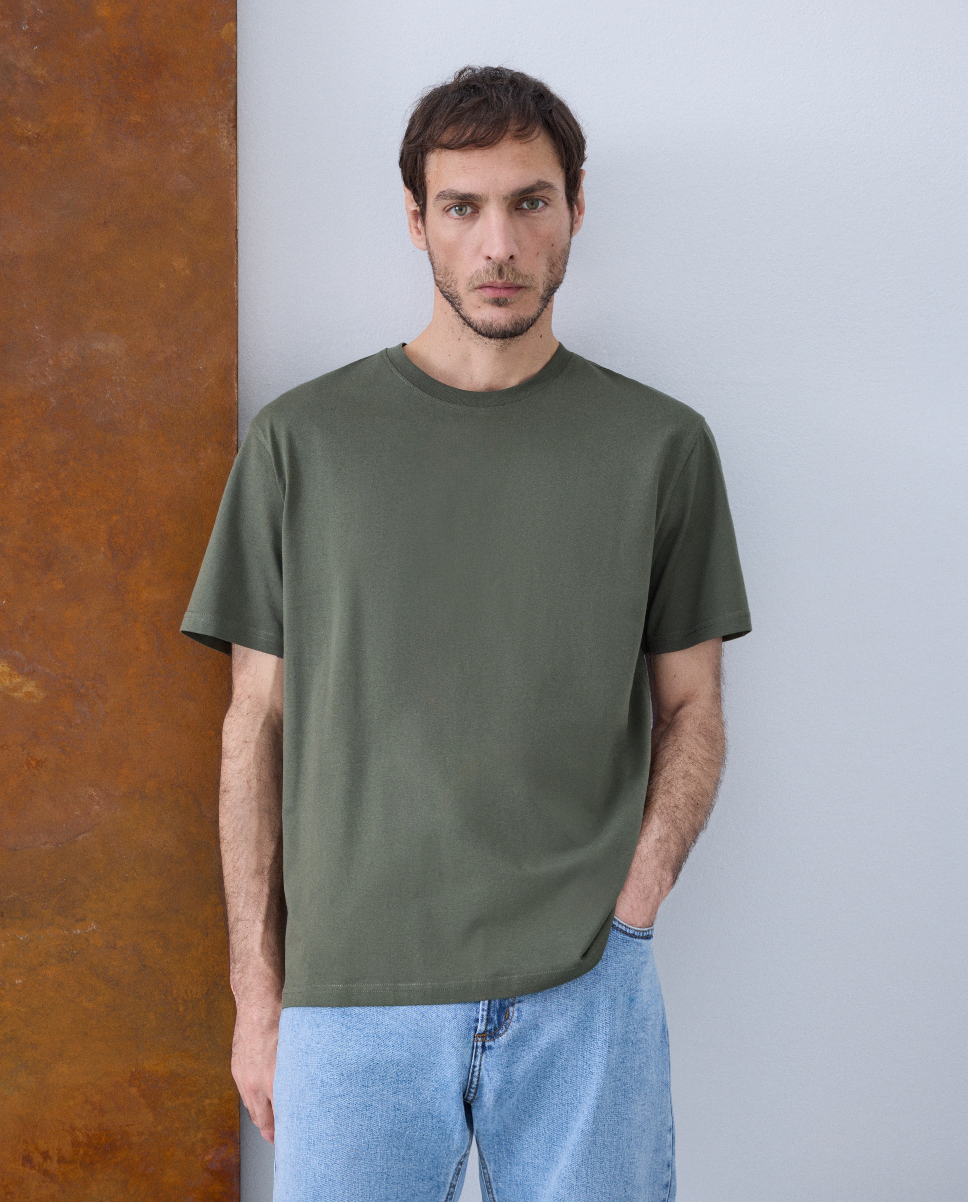 Emidio Tucci - Camiseta de hombre manga corta lisa básica algodón Pima.