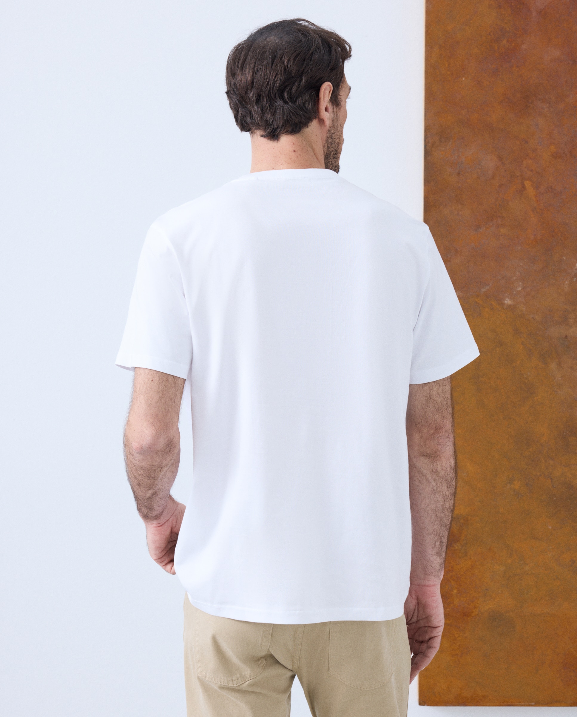 T-shirt Lisa Básica de Algodão Pima com Manga Curta Branco-3