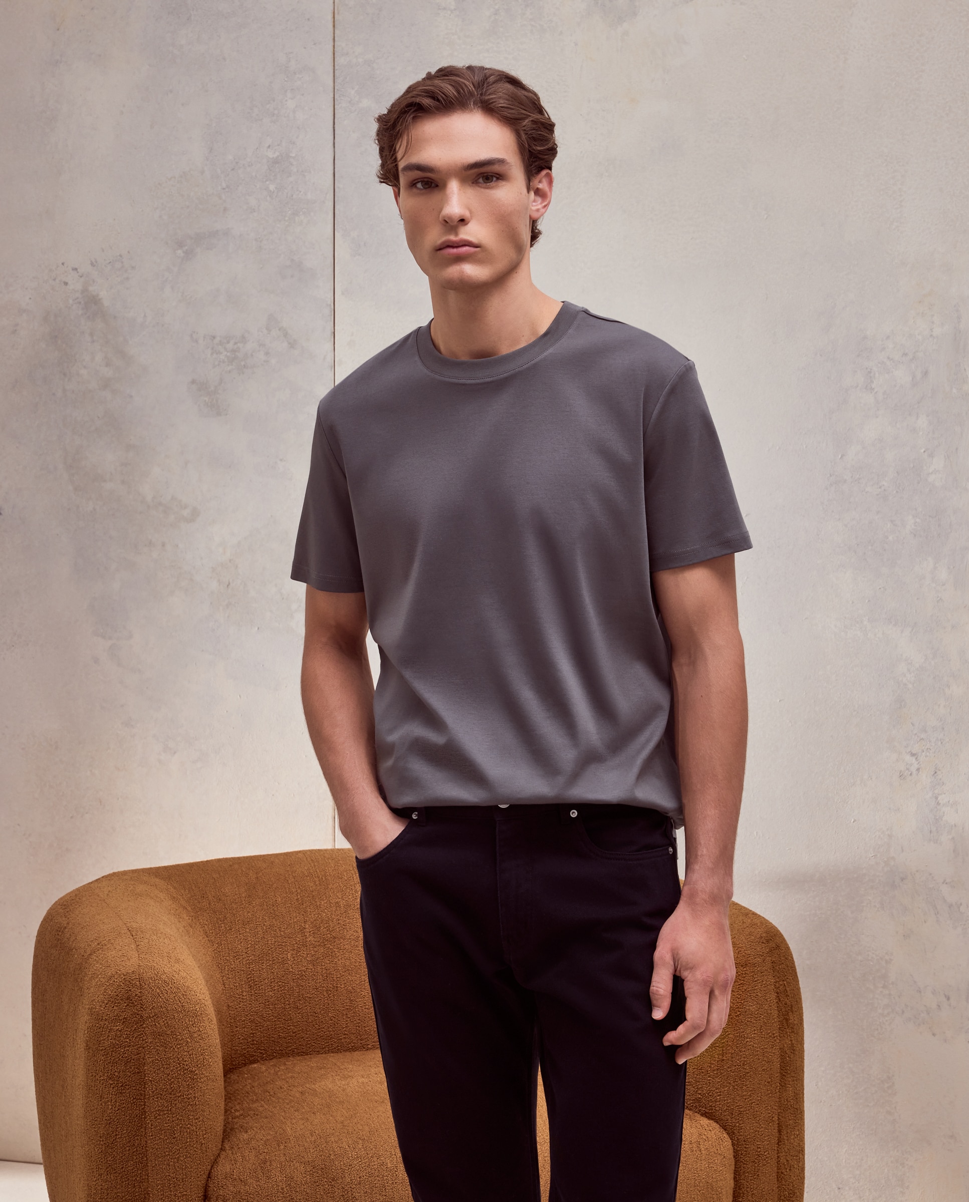 Camiseta manga corta mercerizada de hombre - Dustin - Gris oscuro Gris oscuro-1