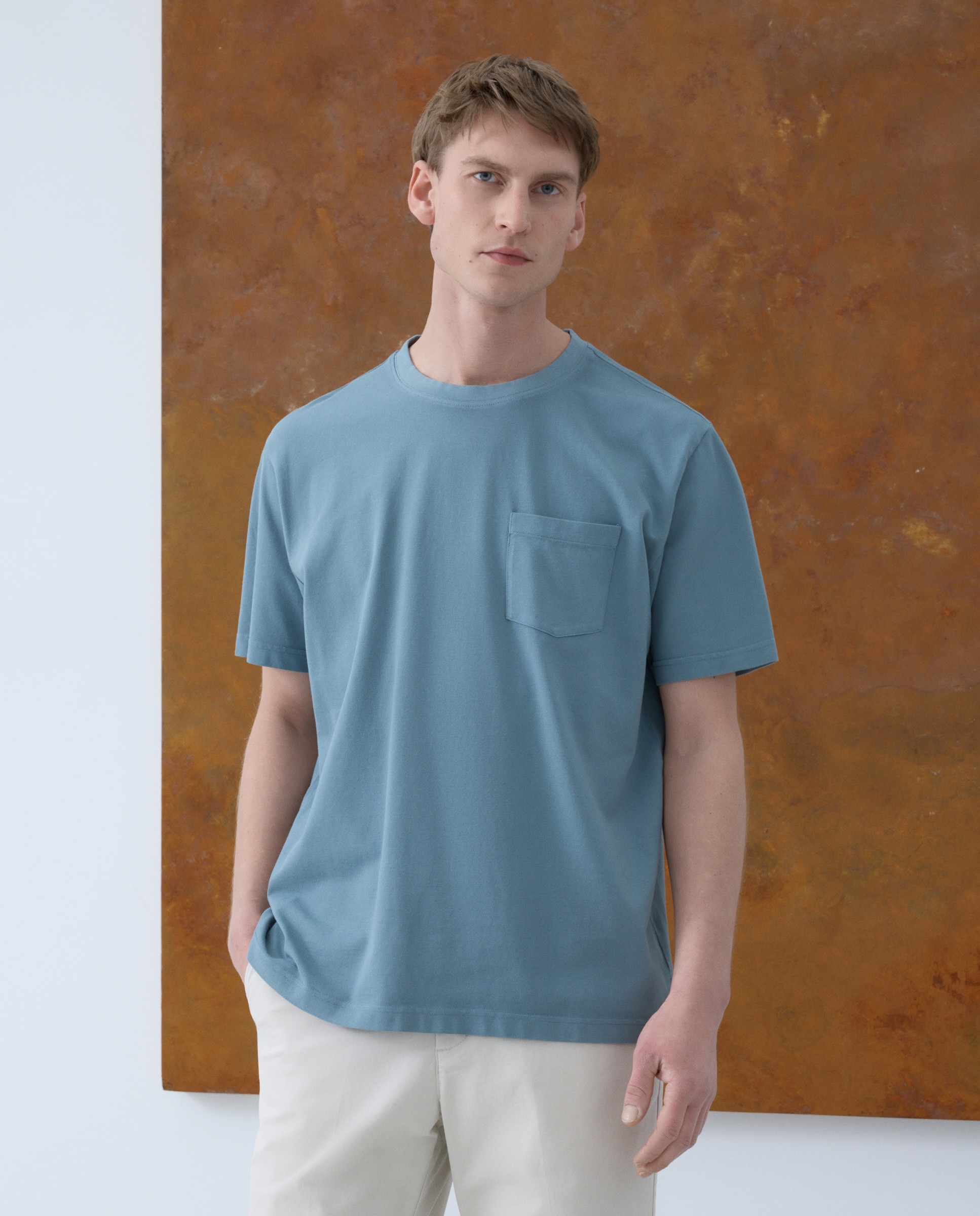 T-shirt de Manga Curta em Jersey Garment Dye Azul-1