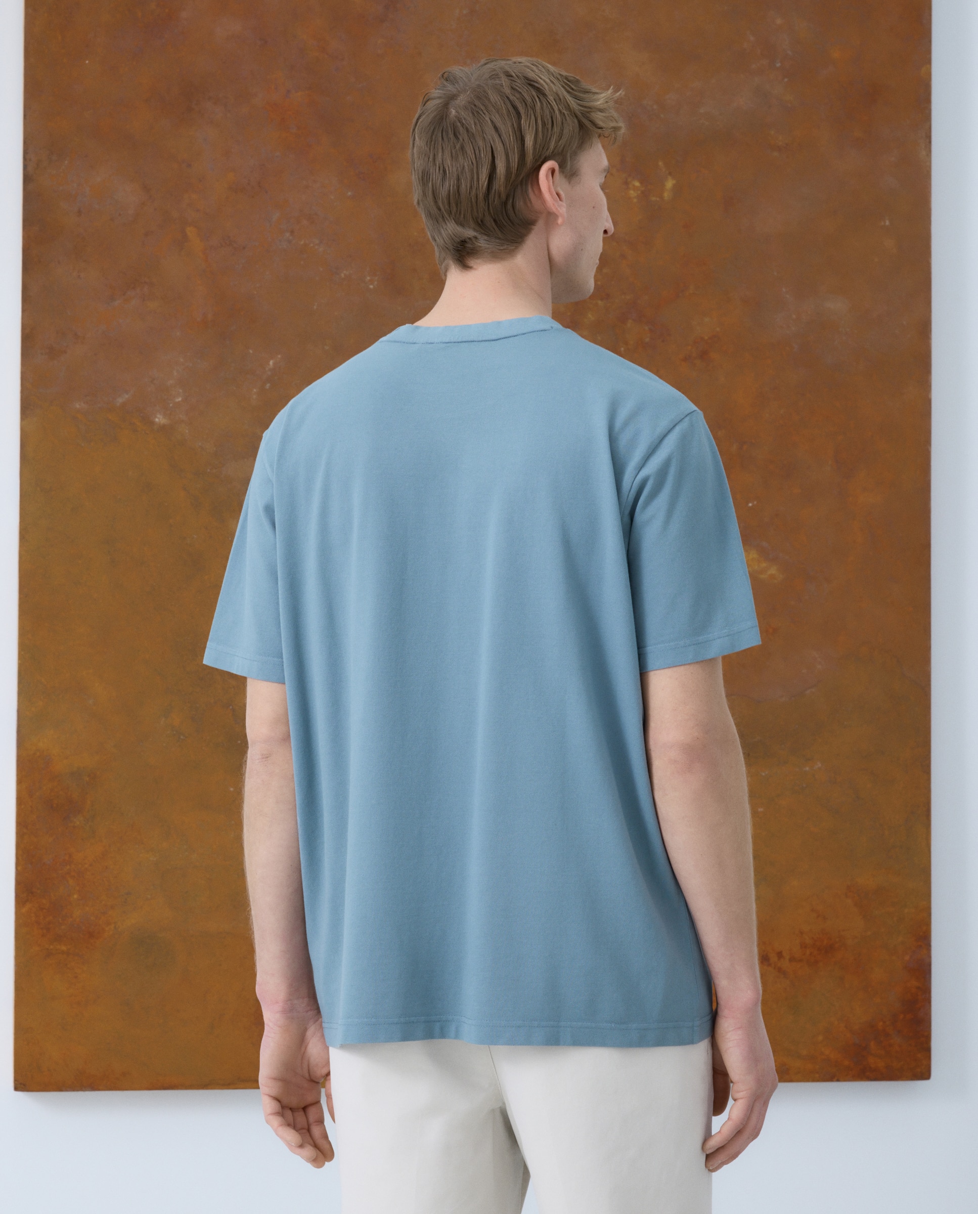 T-shirt de Manga Curta em Jersey Garment Dye Azul-3