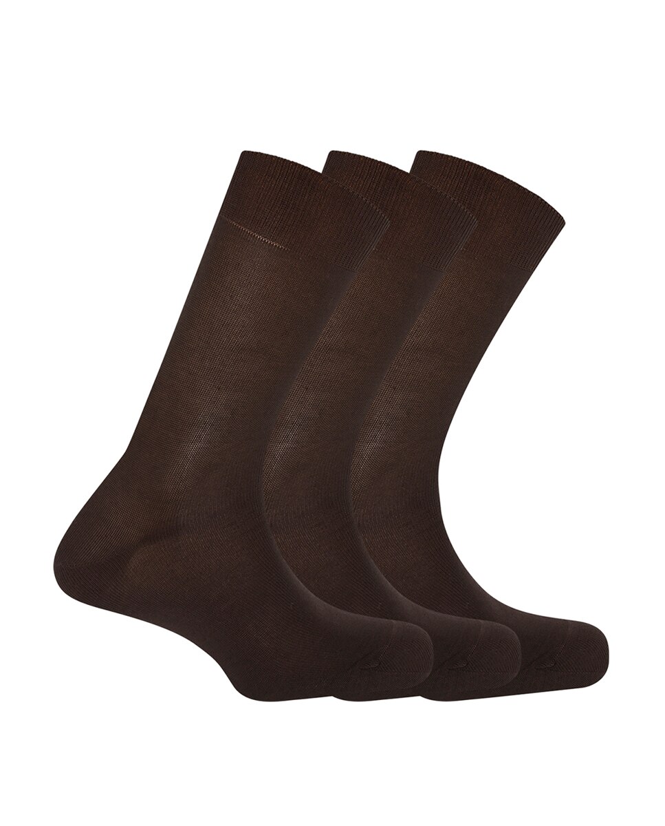 Pack de tres pares de calcetines de hombre Dustin cortos de algodón. Hecho en España. - Marrón Marrón-1