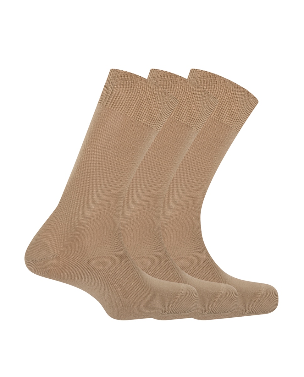 Pack de tres pares de calcetines de hombre Dustin cortos de algodón. Hecho en España. - Beige Beige-1