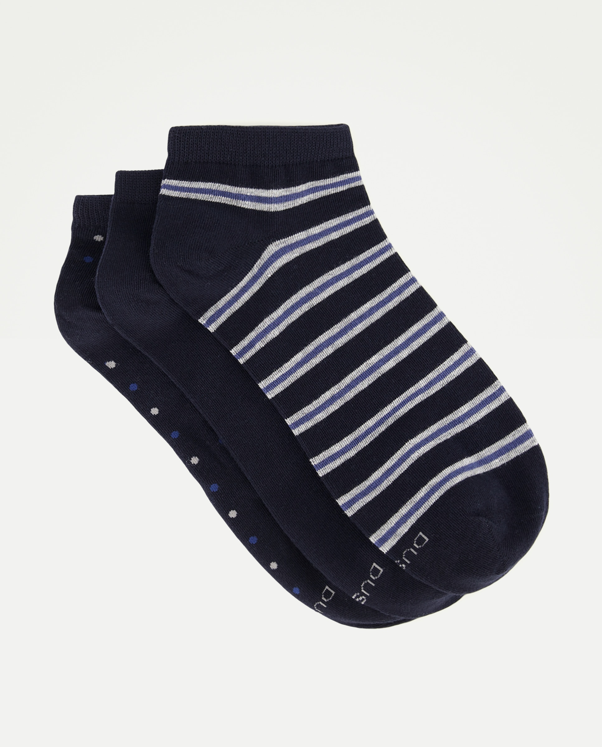 Pack de 3 Pares de Meias pelo Tornozelo às Riscas Coloridas Azul-marinho-1