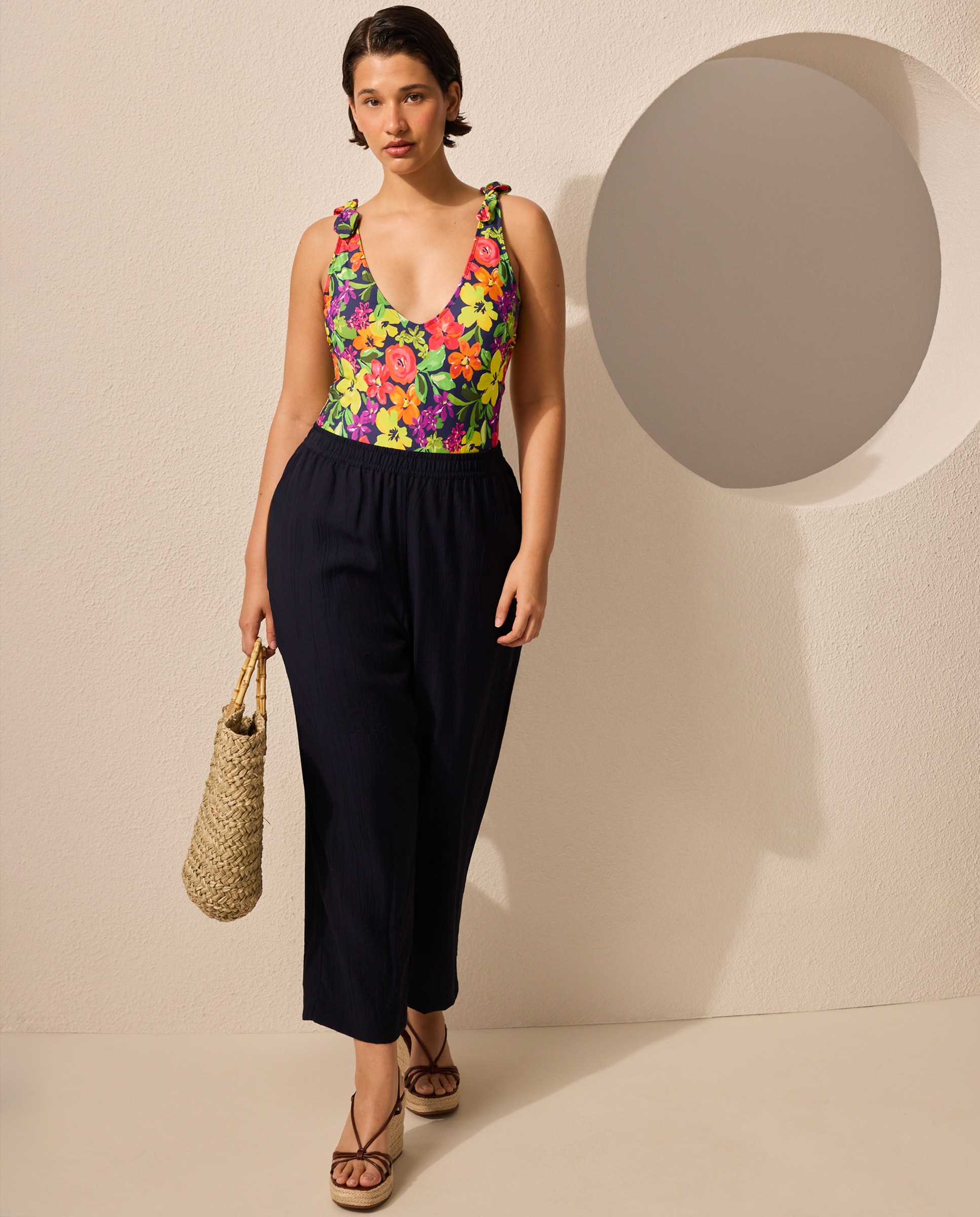 Fato de Banho com Estampado Floral e Laços Multicolor-1