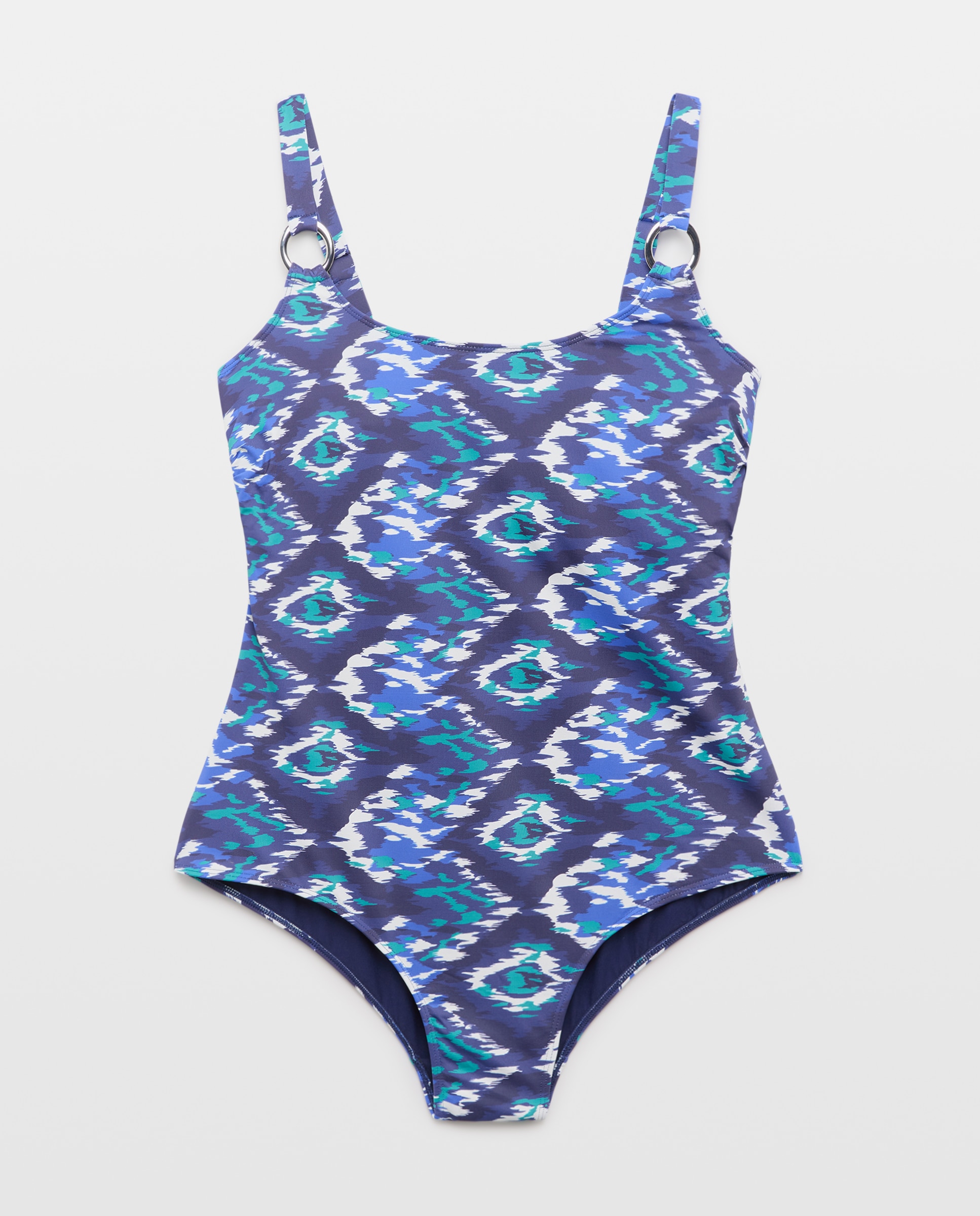 Fato de Banho Estampado com Detalhes de Argolas Azul-5