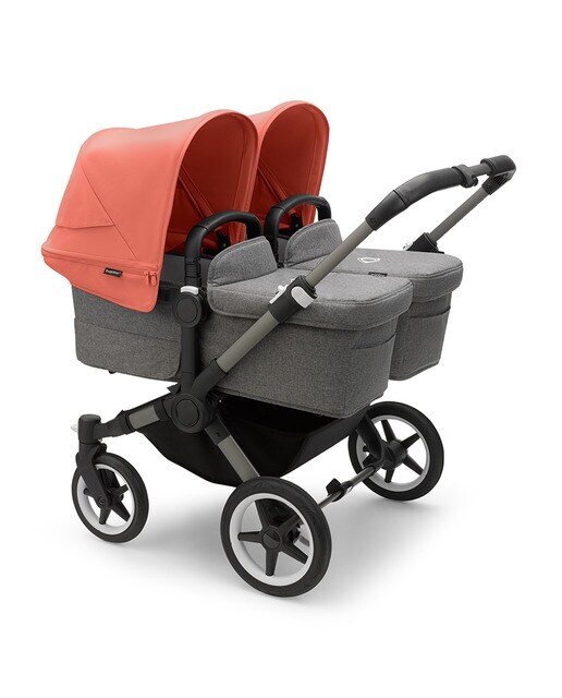 Carro de bebé Bugaboo Donkey 5 Twin Mix Match con capota, pack de extensión y funda de capazo grafito/gris/rojo amanecer/gris melange